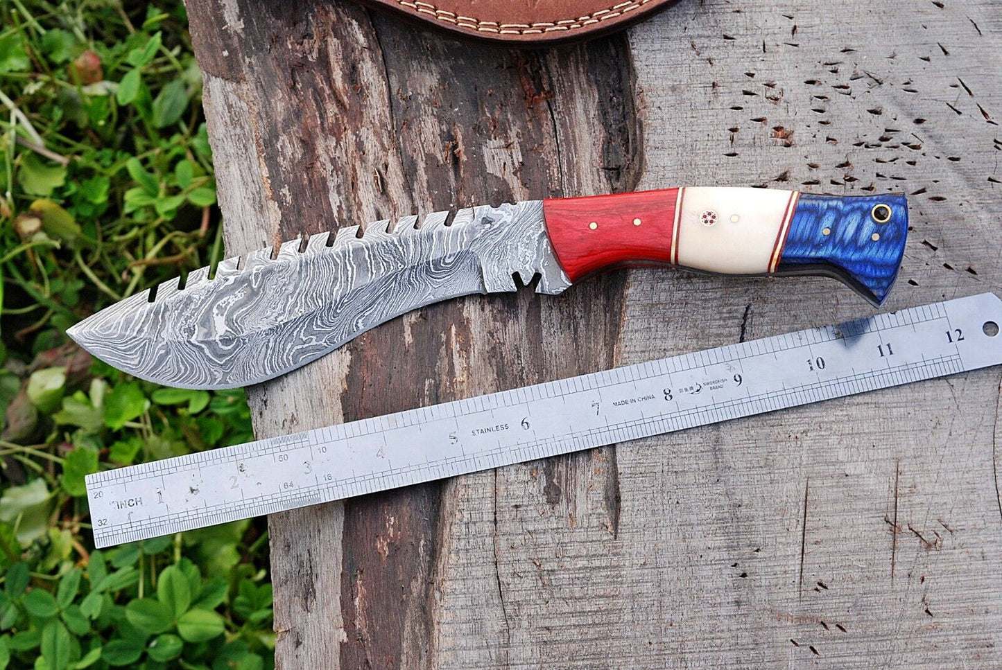 Custom Hand-Forged 512-Layer Damascus Steel Hunting Kukri Knife – 12″ with Bone Handle | DRSKNIVES HUB