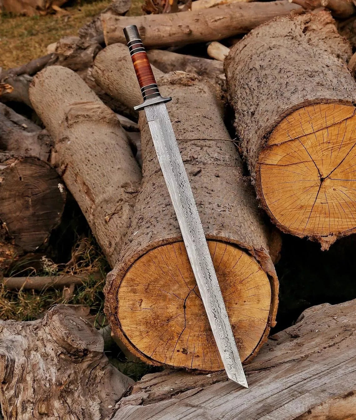 Handmade Mini Sword Handmade Damascus Steel Viking Sword Tanto Sharp Edge Blade Sword +Sheath
