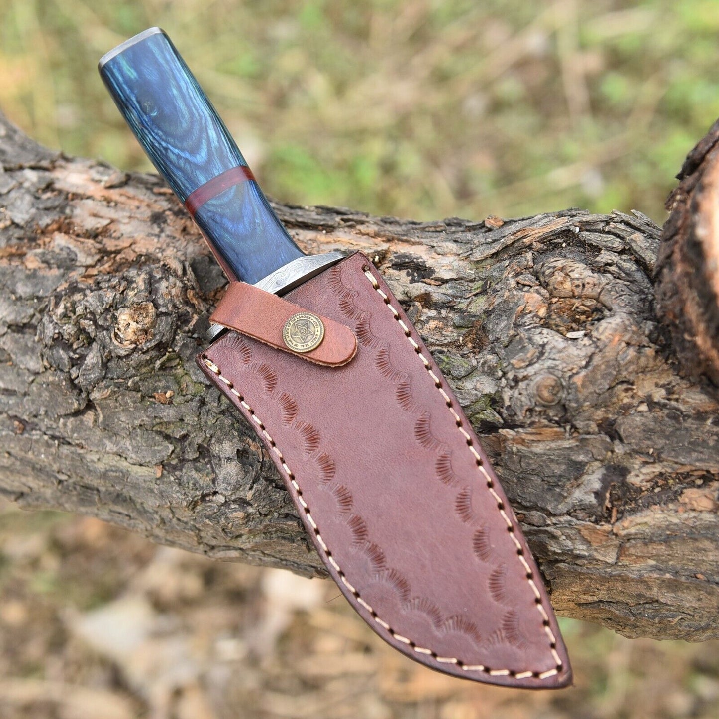 Custom Handmade Damascus Steel Hunting Knife – 11" Hand-Forged Blade with Rain Drop Pattern & Leather Sheath |DRSKNIVES HUB