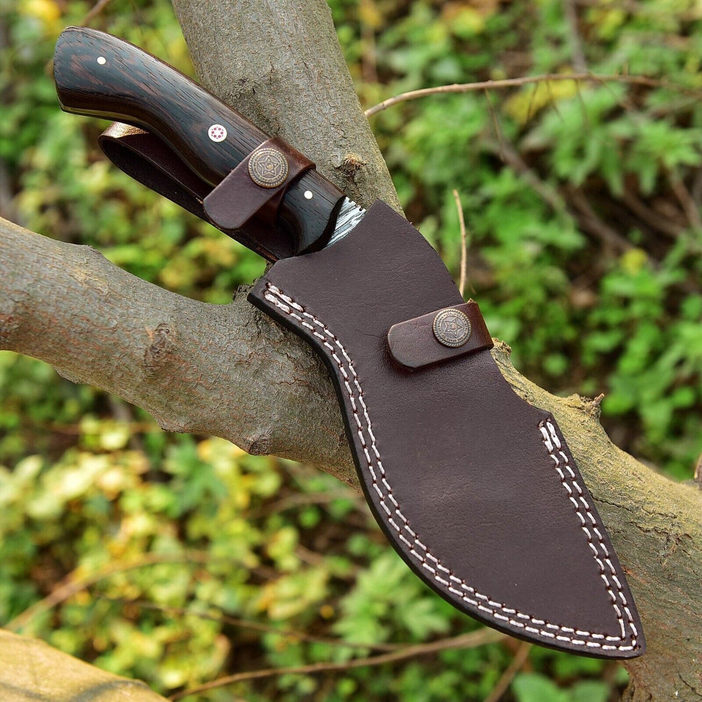 11" Custom Handmade Damascus Steel Kukri Knife with Leather Sheath