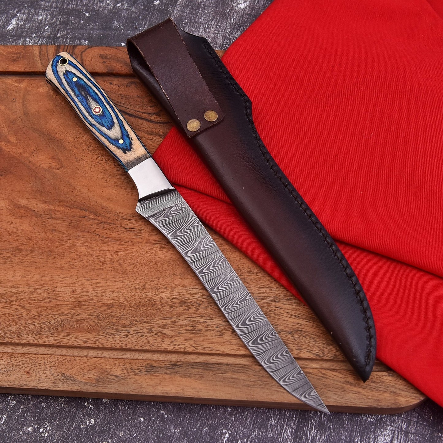 Custom Hand-Forged Damascus Steel Fillet Knife – Ideal for Hunting, Fishing, and Culinary Use