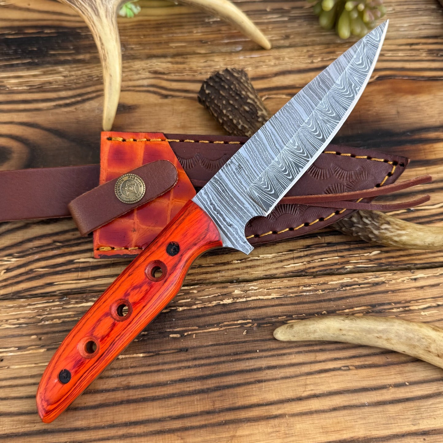 Custom Hand-Forged Damascus Steel Hunting Tactical Skinner Knife with Leather Sheath | DRSKNIVES HUB
