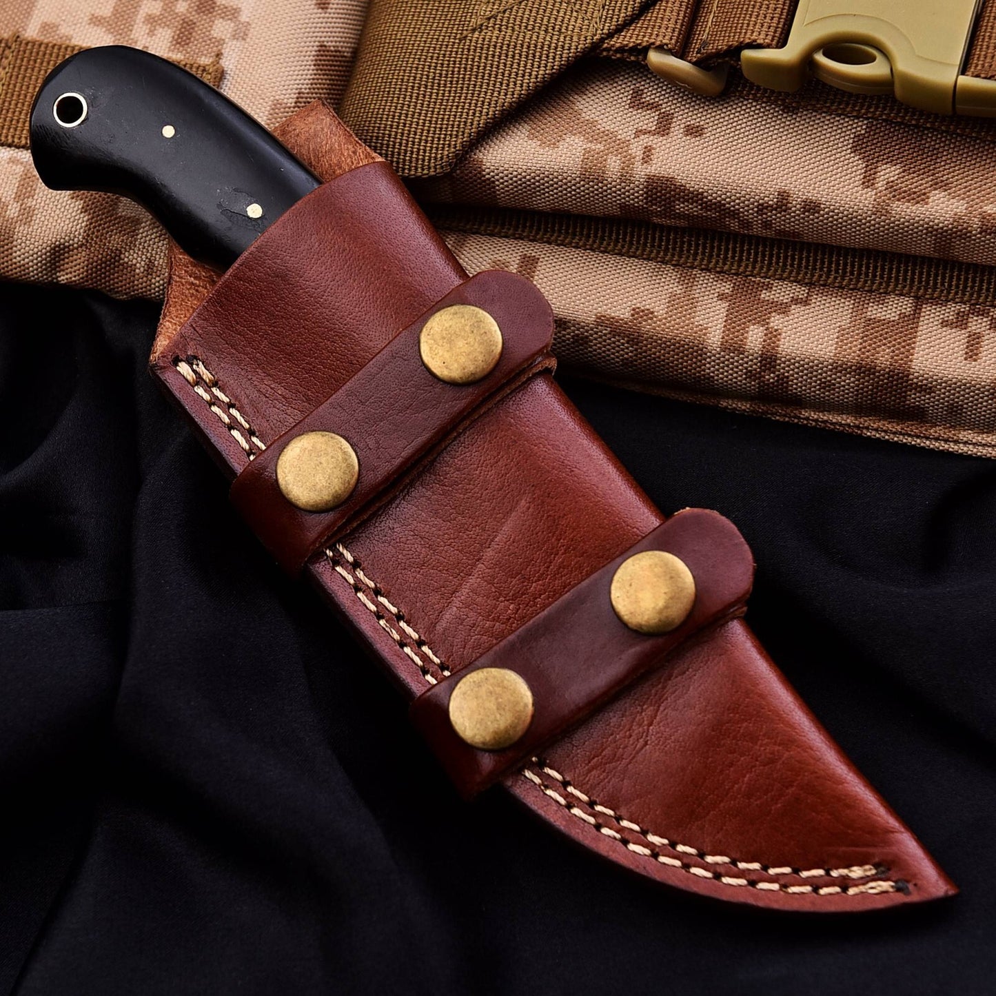 Custom Hand Forged Damascus Steel Hunting Skinner Knife – 8" Full Tang with Leather Sheath | DRSKNIVES HUB