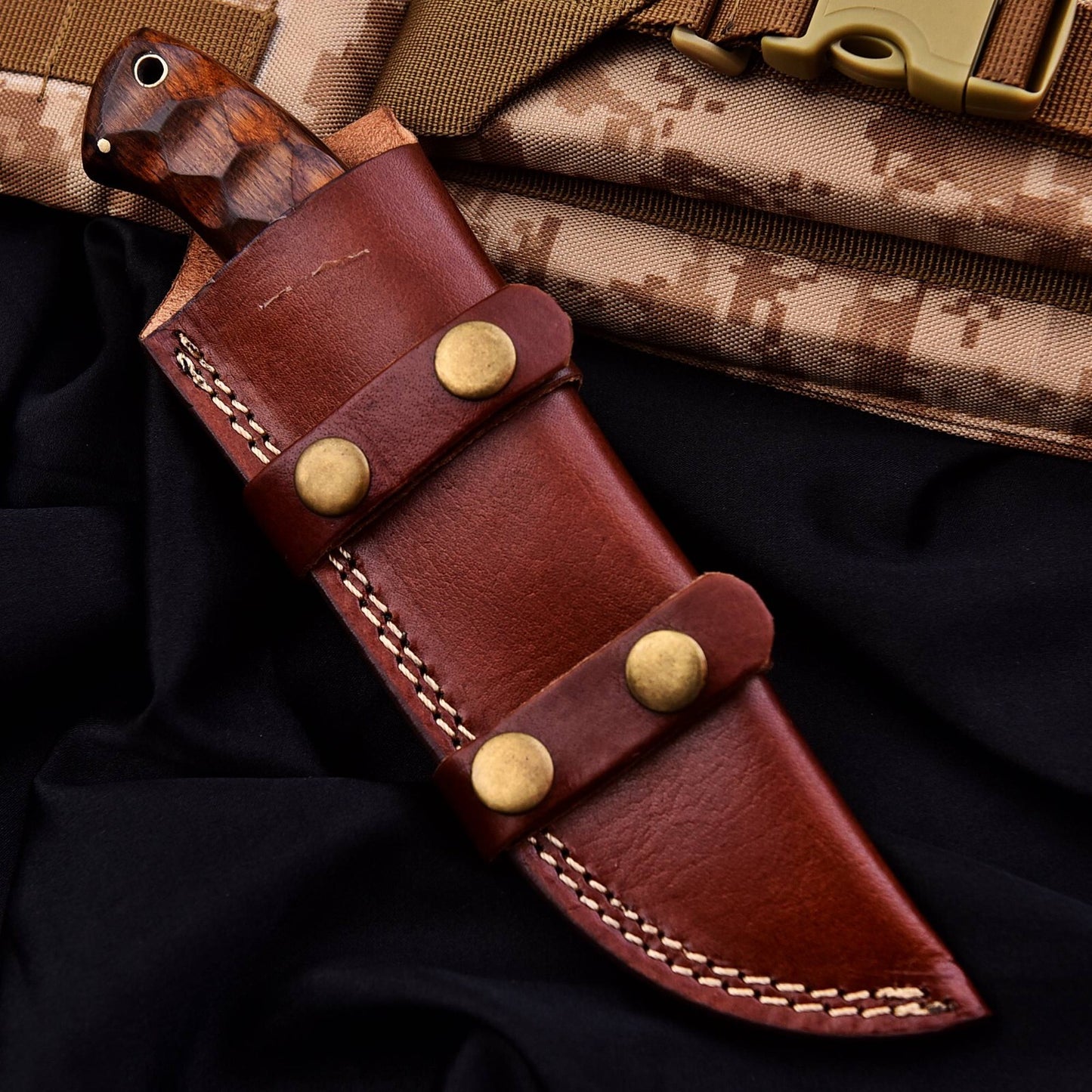 Hand Forged Damascus Steel Hunting Tactical Skinner Knife – 9" Full Tang with Leather Sheath| DRSKNIVES HUB