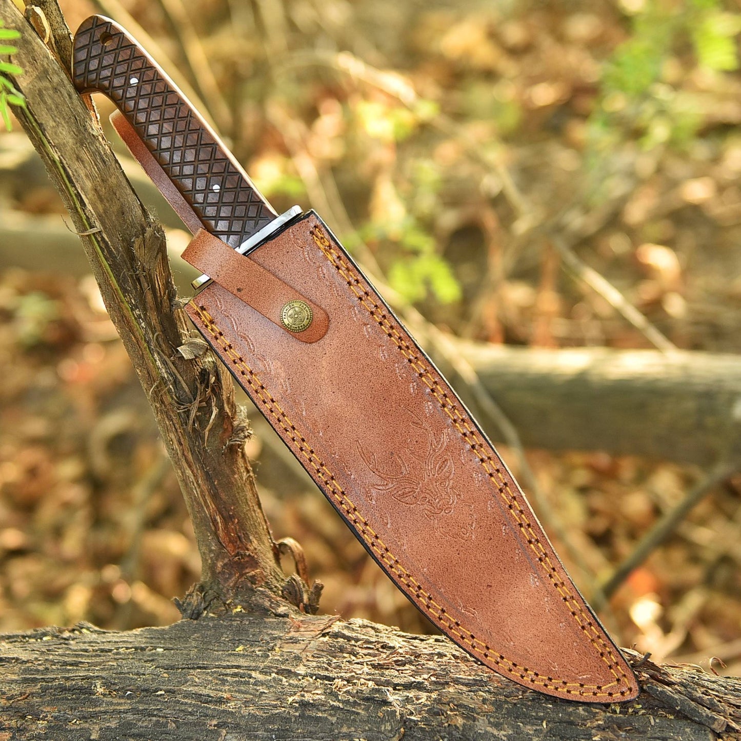 Handmade Stainless Steel Blade Bowie Knife Wooded Handle With Leather Sheath Cover