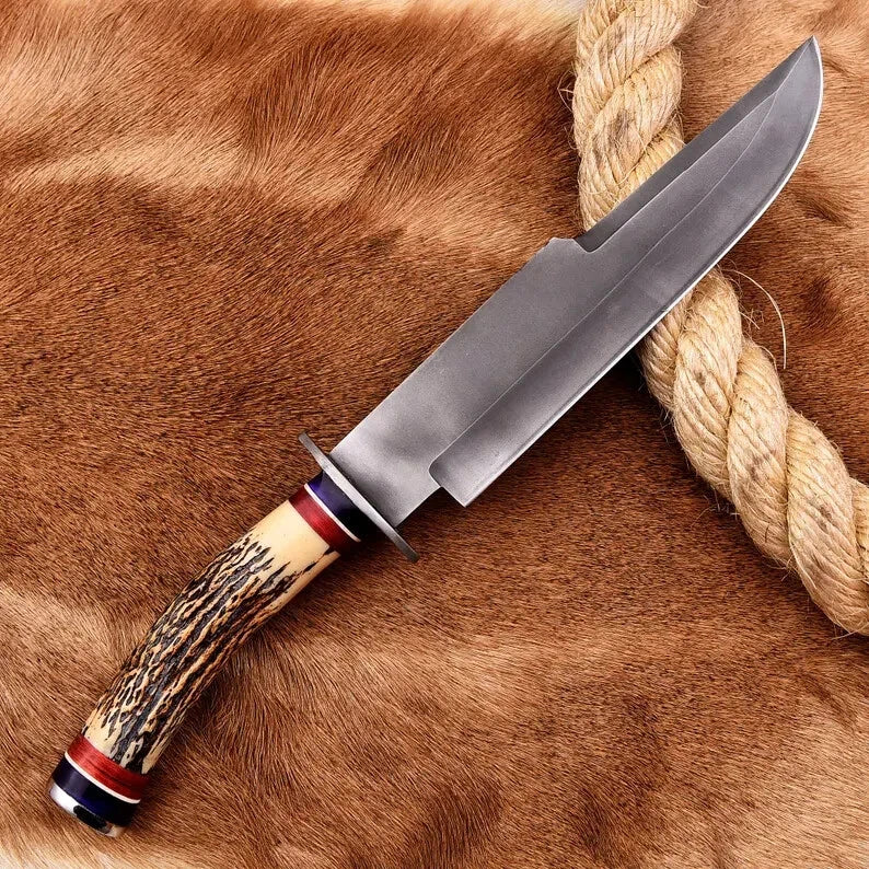Handmade 14″ Stag Horn Bowie Knife – J2 Steel Hunting Blade | DRSKNIVES HUB