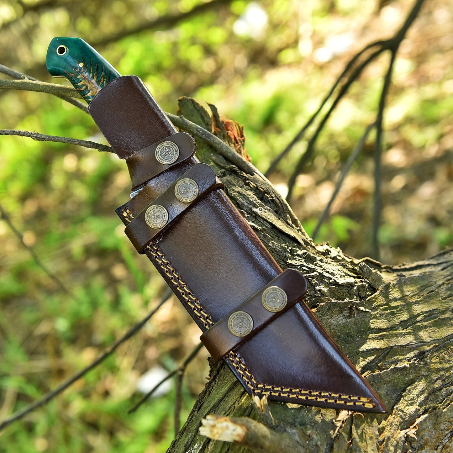 Handmade Damascus Steel Blade 11" Fixed Blade Tanto Knife With Leather Sheath Cover Pine Cone Handle Combat Knife