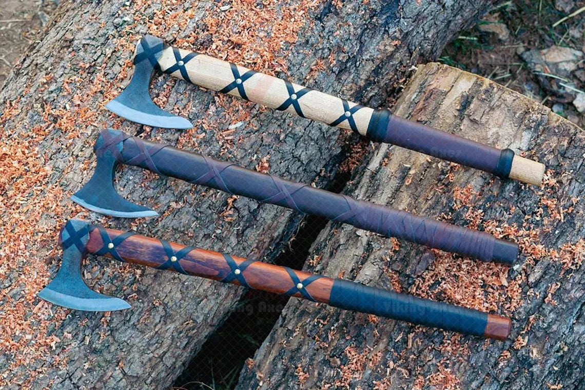 Beautiful Axe , Hand forged Carbon Steel Axe ,Ragnar axe Set of 3 Ragnar Viking axes With Leather Sheath Cover | DRSKNIVES HUB