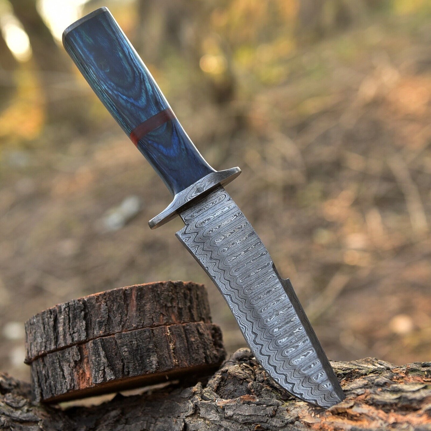 Custom Handmade Damascus Steel Hunting Knife – 11" Hand-Forged Blade with Rain Drop Pattern & Leather Sheath |DRSKNIVES HUB