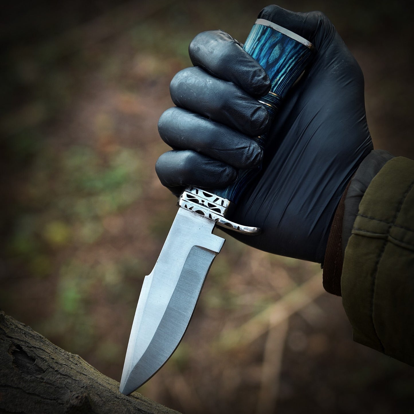 Premium Handcrafted D2 Steel Hunting Knife – Blue Wood Handle | 7" Full Tang EDC Knife |DRSKNIVES HUB