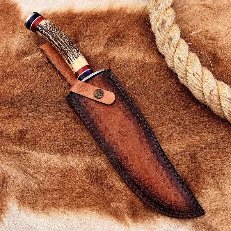 Handmade 14″ Stag Horn Bowie Knife – J2 Steel Hunting Blade | DRSKNIVES HUB