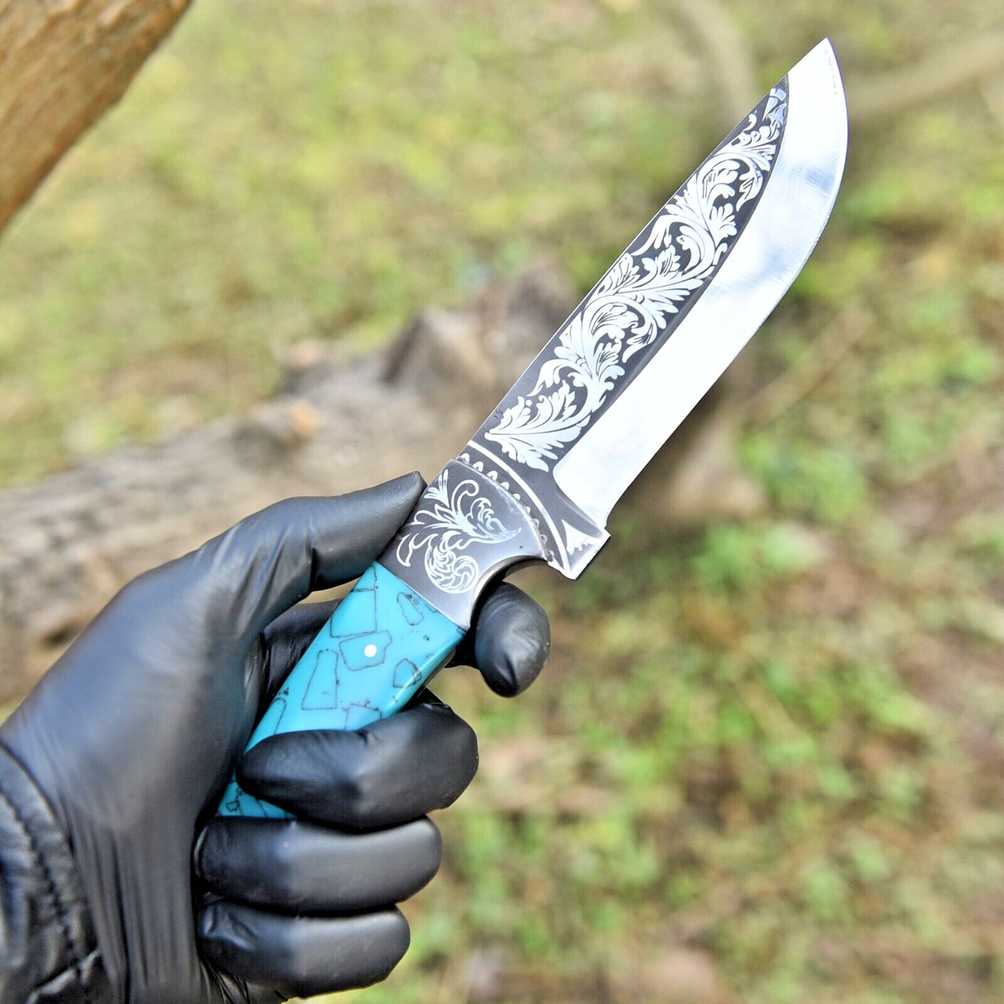 Handmade Tactical Hunting Knife – High Polish Carbon Steel Blade with Leather Sheath (10" Overall Length) | DRSKNIVES HUB