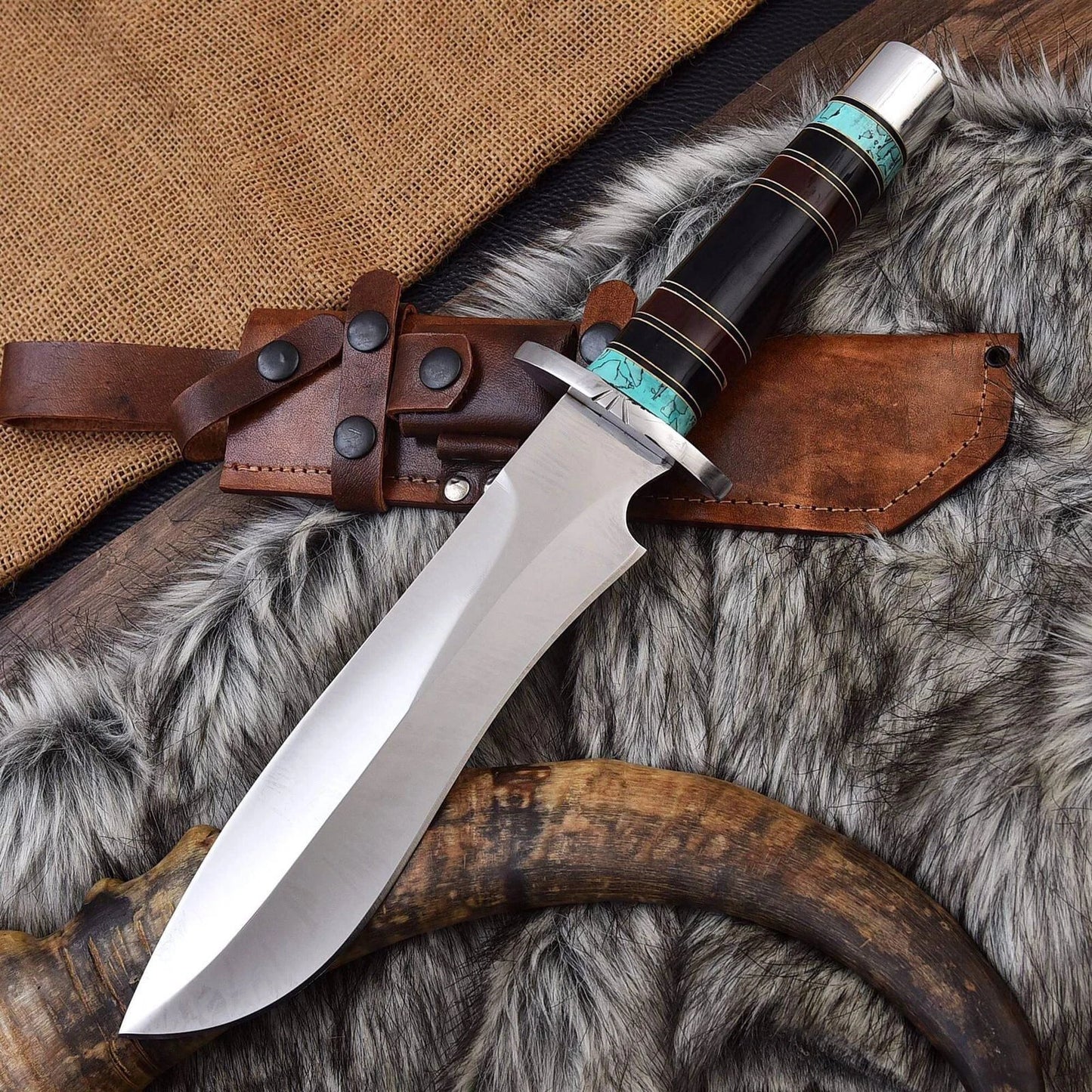 Handcrafted J2 Steel Bowie Knife – Black Resin Handle with Steel Clip & Sheath | DRSKNIVES HUBHUB