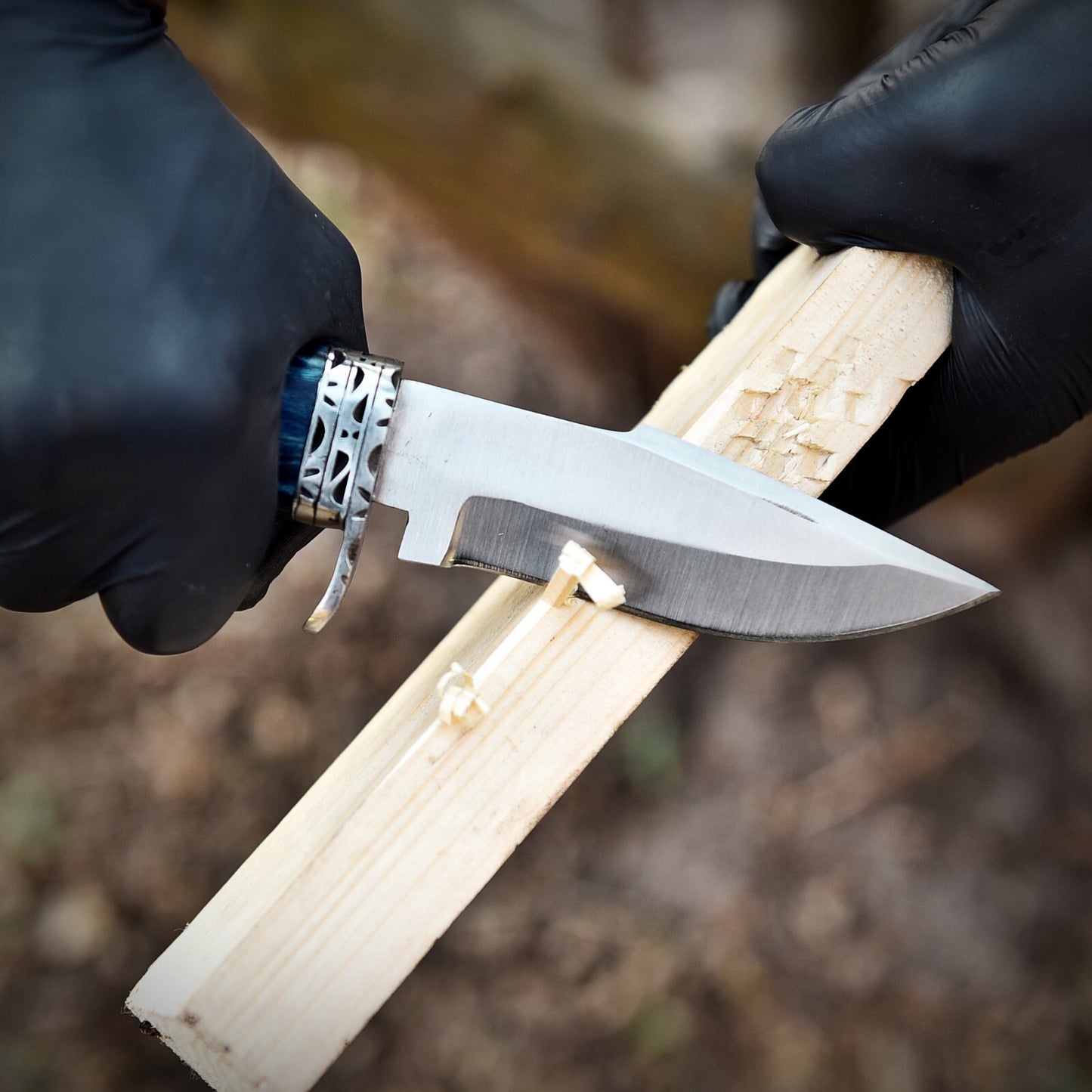 Premium Handcrafted D2 Steel Hunting Knife – Blue Wood Handle | 7" Full Tang EDC Knife |DRSKNIVES HUB