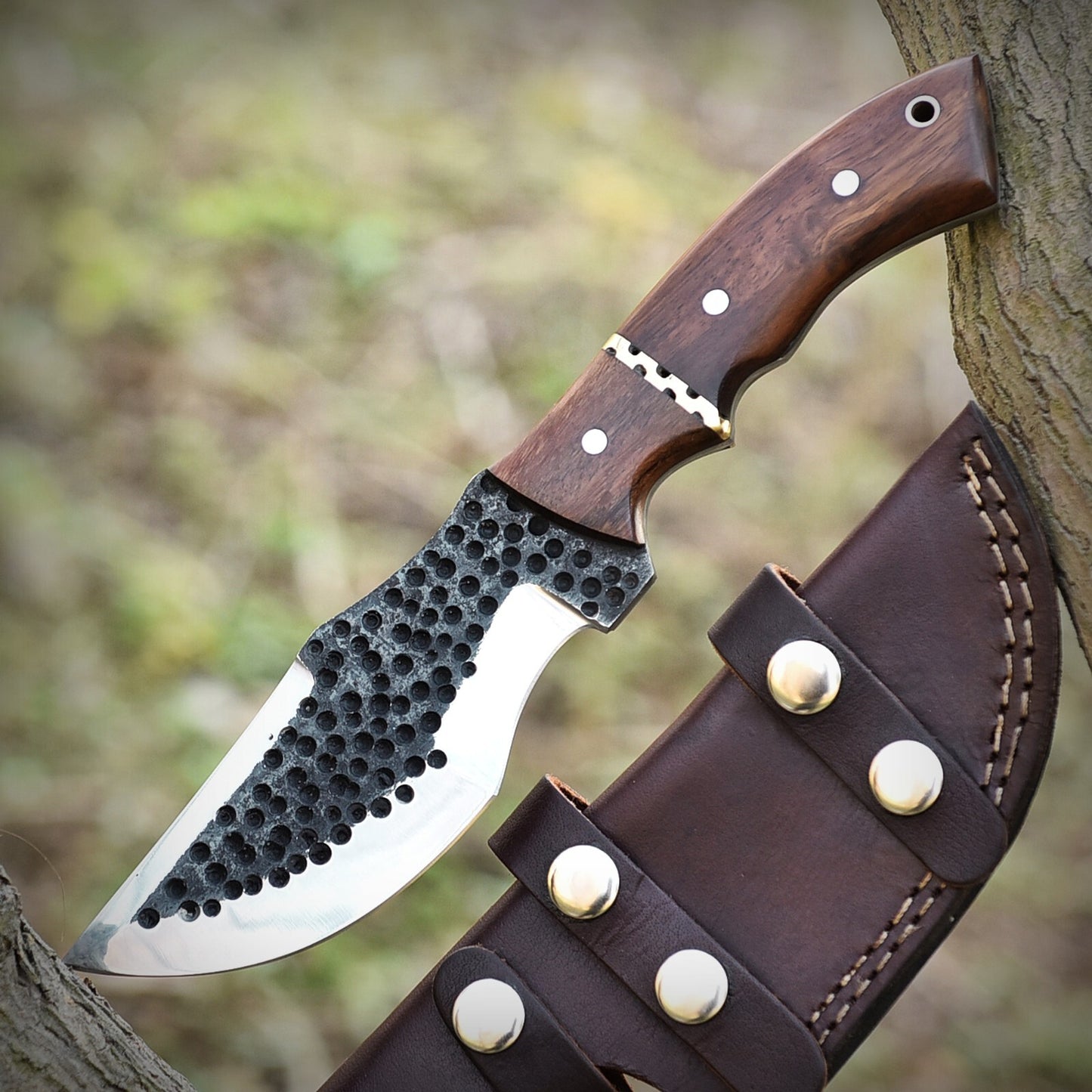 Handmade Full Tang Fixed Blade Hunting Knife | Outdoor Tracker Knife with Damascus Steel & Wood Handle | DRSKNIVES HUB