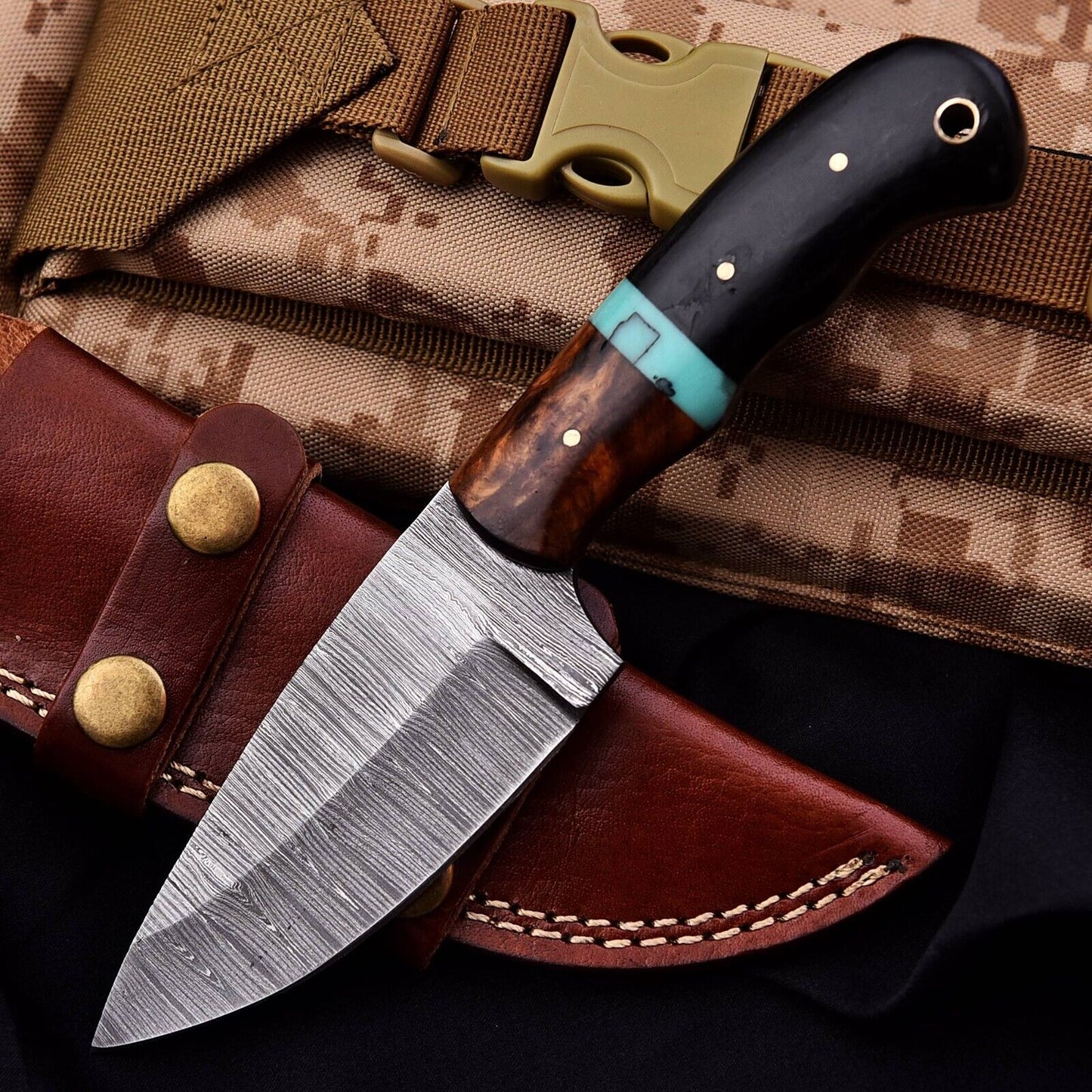 Custom Hand Forged Damascus Steel Hunting Skinner Knife – 8" Full Tang with Leather Sheath | DRSKNIVES HUB