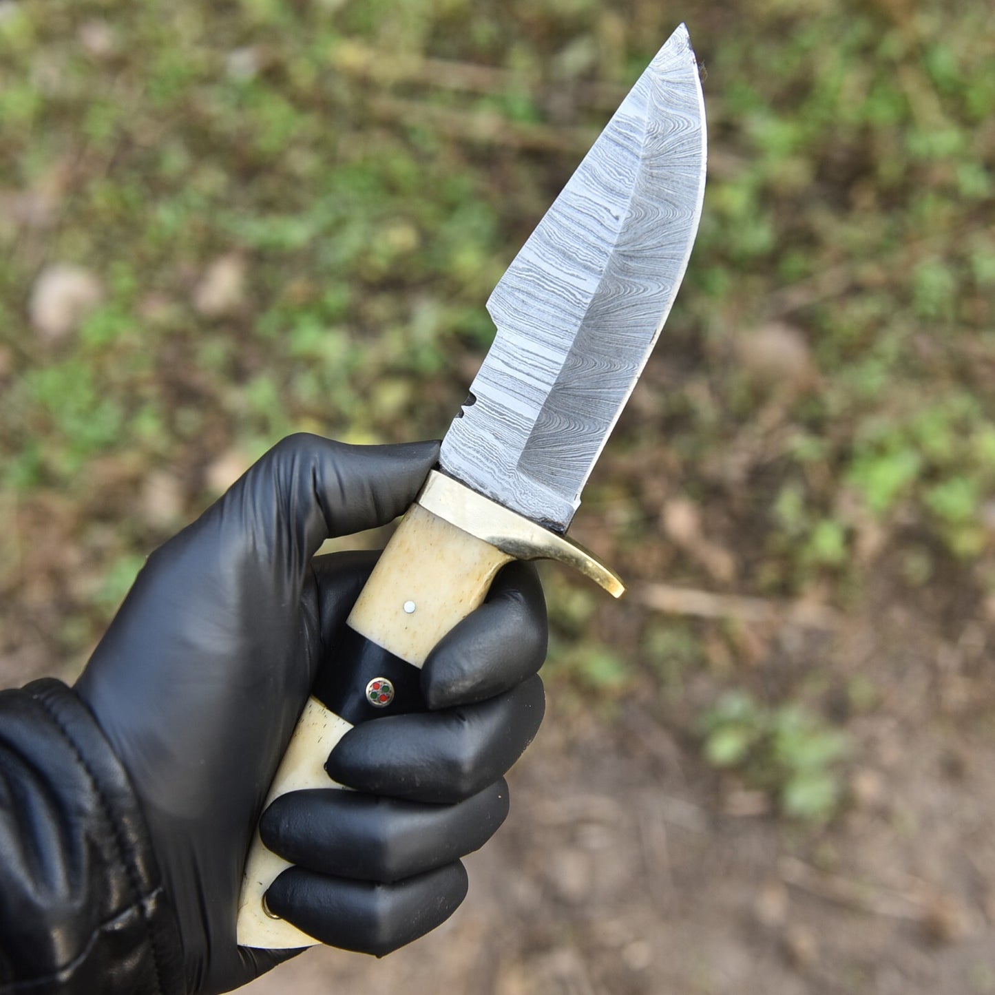 Custom Handmade Damascus Steel Bowie Knife – 8" Survival Hunting Knife with Leather Sheath | DRSKNIVES HUB