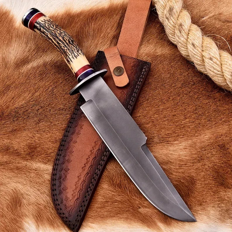 Handmade 14″ Stag Horn Bowie Knife – J2 Steel Hunting Blade | DRSKNIVES HUB