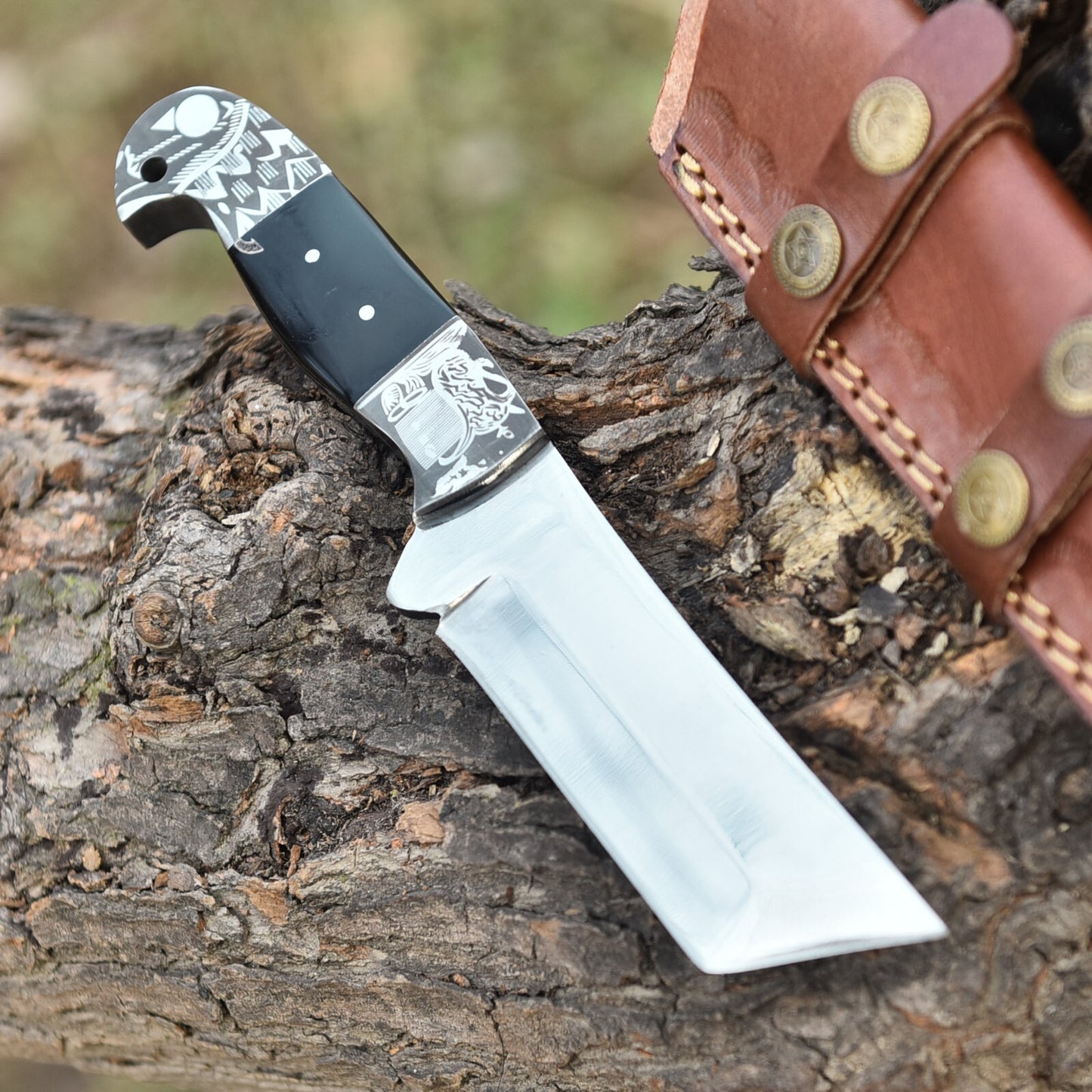 Hand-Forged Crocodile Dundee Hunting Knife – 9” High Polish Survival Tanto Blade with Leather Sheath | DRSKNIVES HUB