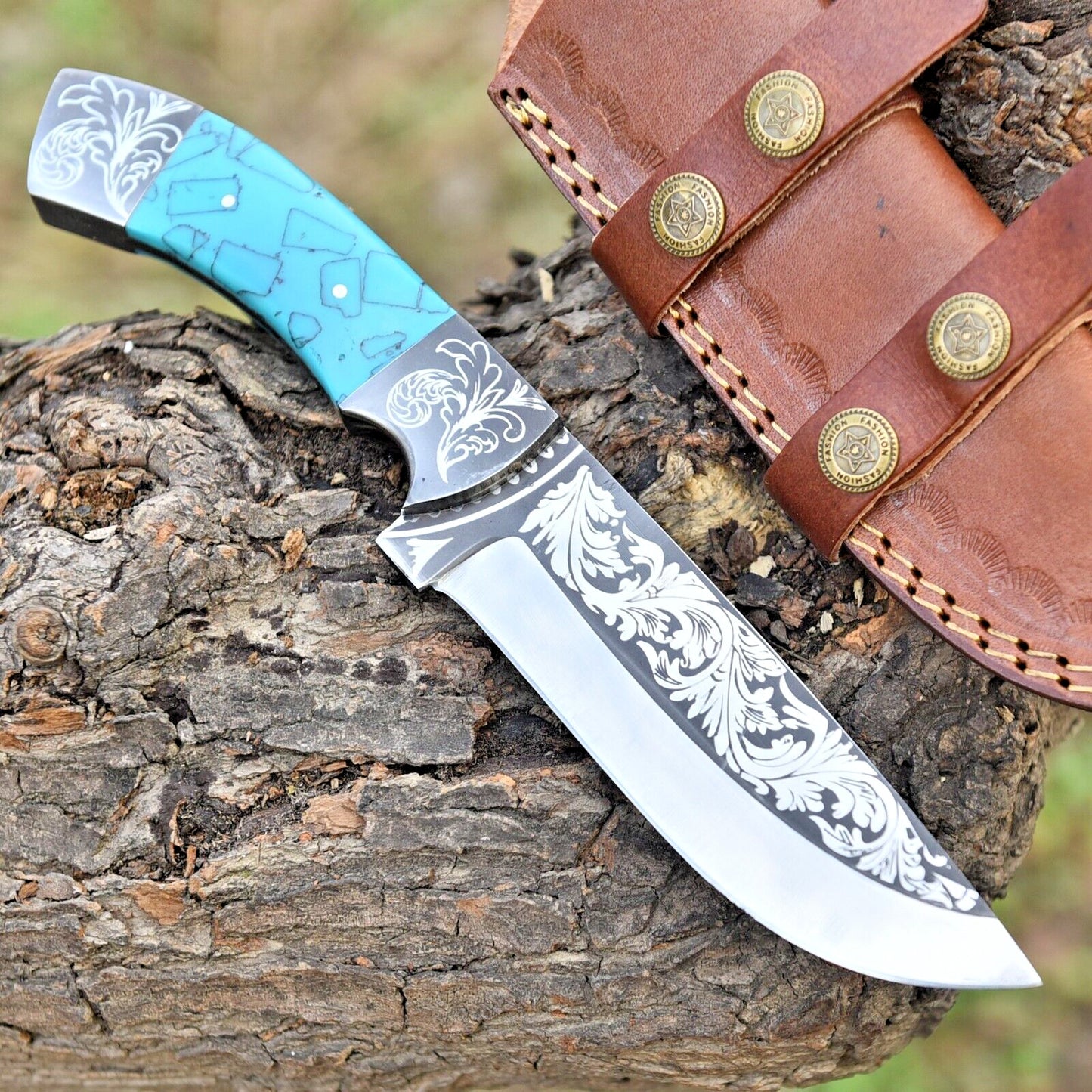 Handmade Tactical Hunting Knife – High Polish Carbon Steel Blade with Leather Sheath (10" Overall Length) | DRSKNIVES HUB