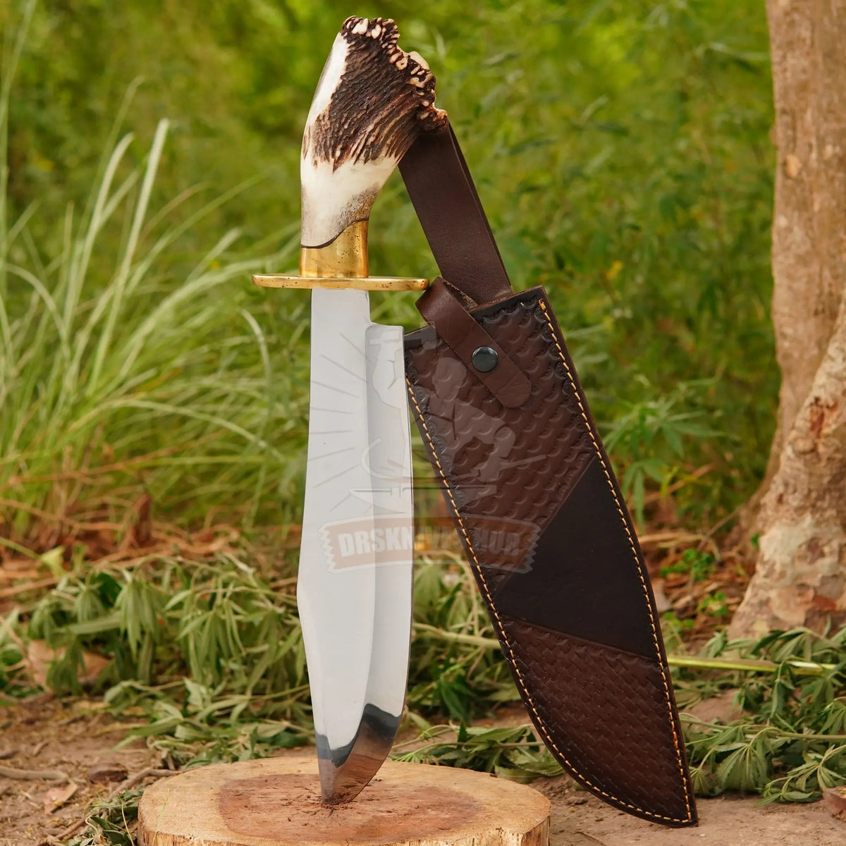Handmade J2 Steel Bowie Knife 18" with Real Stag Horn Handle | 12" Blade | Premium Leather Sheath | Gift for Him DRSKNIVES HUB