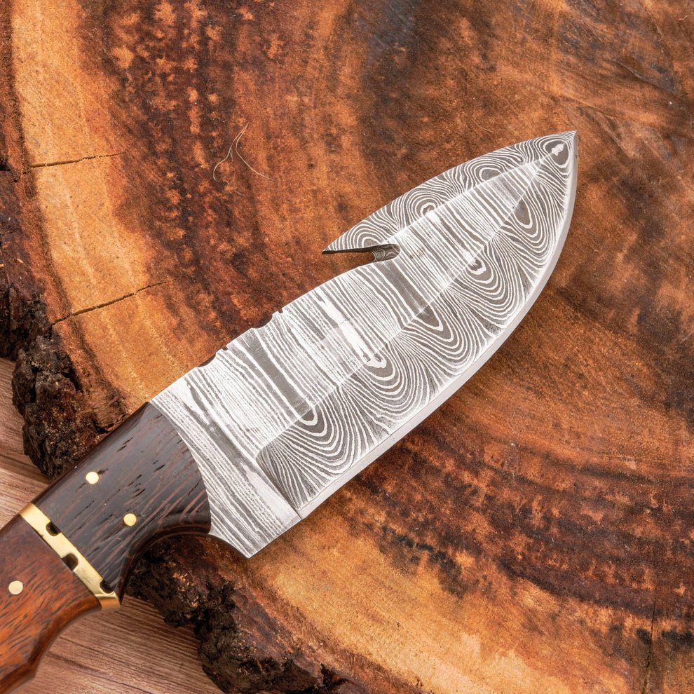 Edc hunting knife custom handmade Damascus steel gut hook knife || drs knives hub