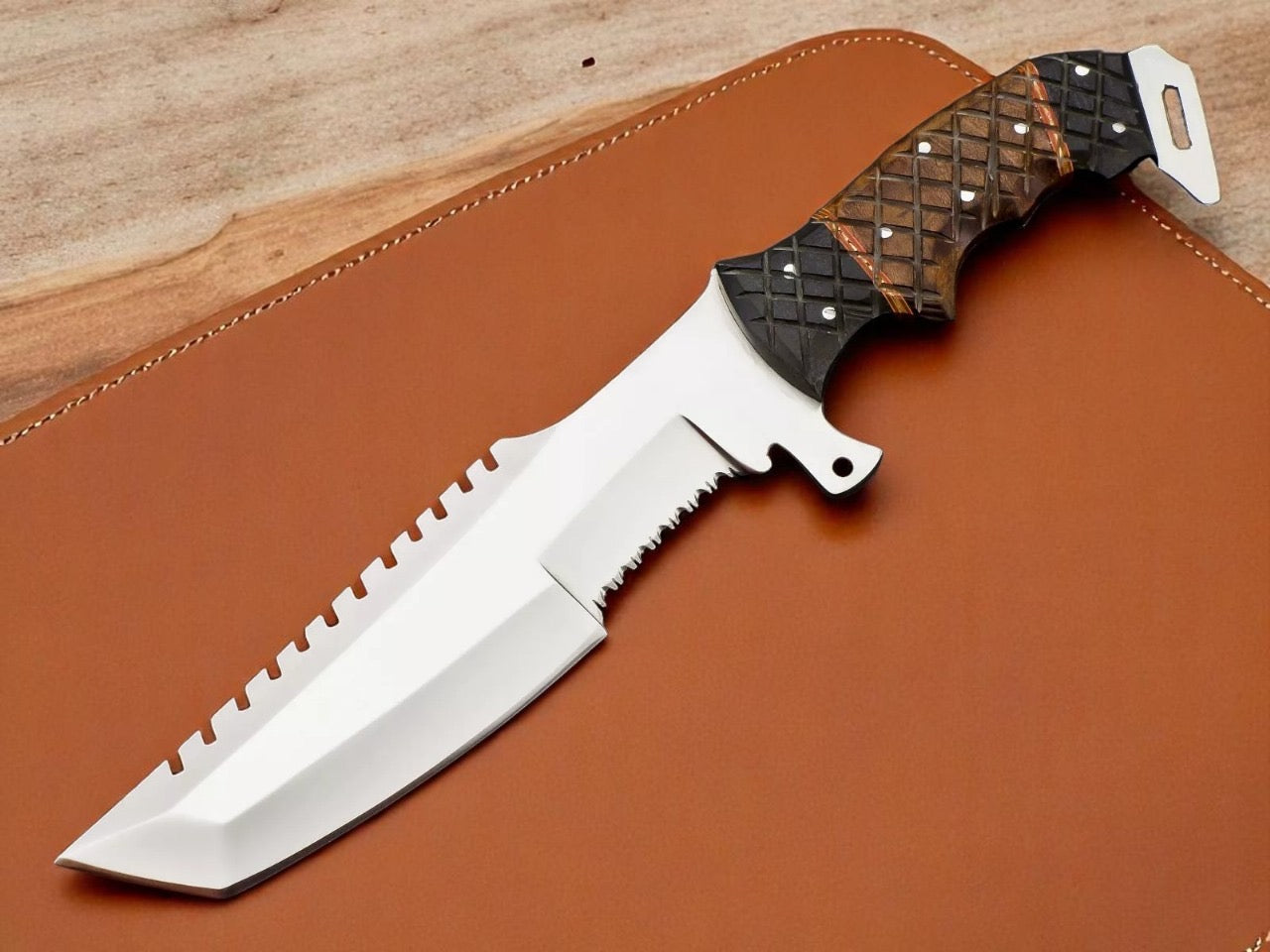 12” HANDMADE D2 STEEL BLADE TRACKER / TACTICAL KNIFE WITH LEATHER SHEATH COVER || DRS KNIVES HUB