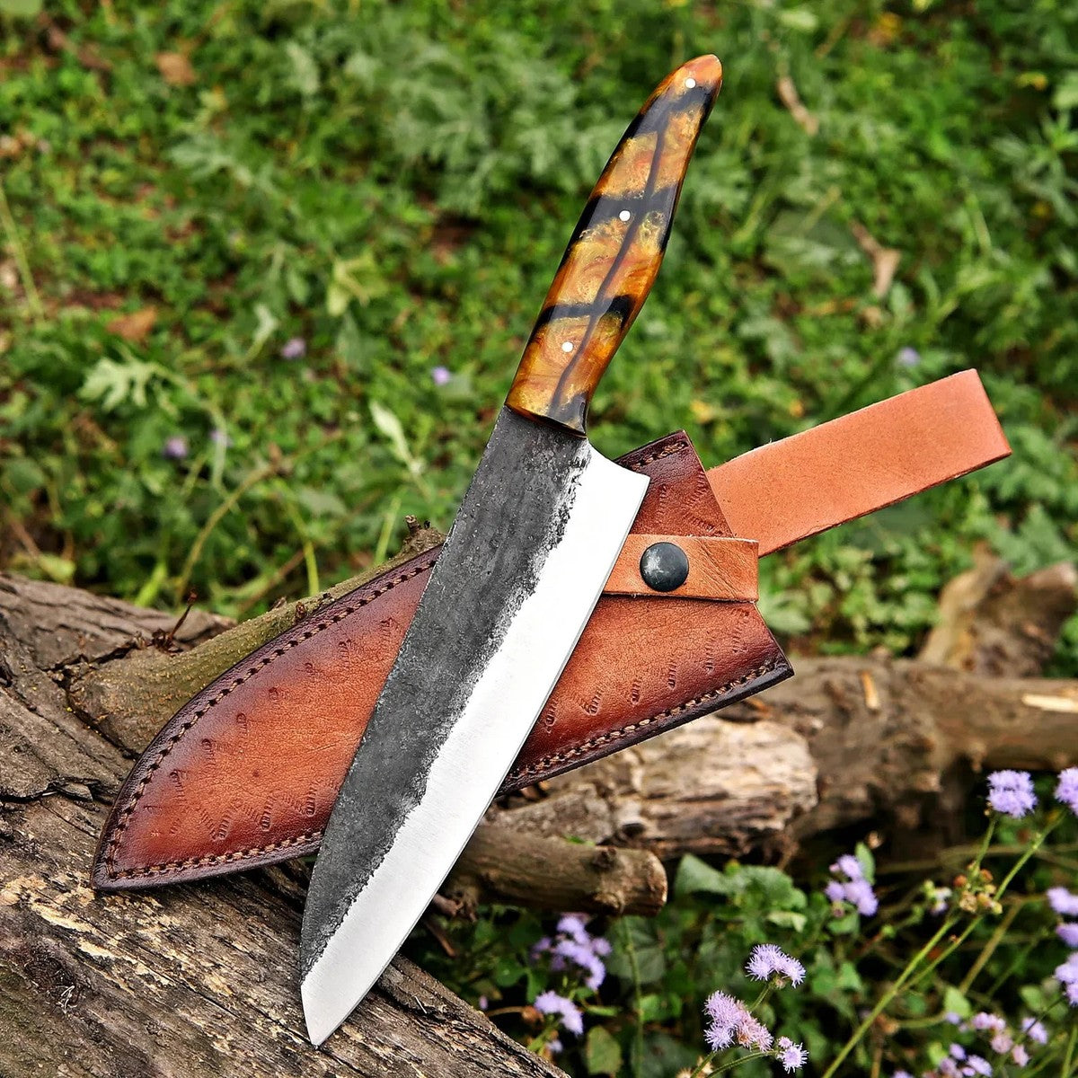 Carbon Steel Chef Knife 12.5" – Resin Handle Gift for Him | DRSKNIVES HUB