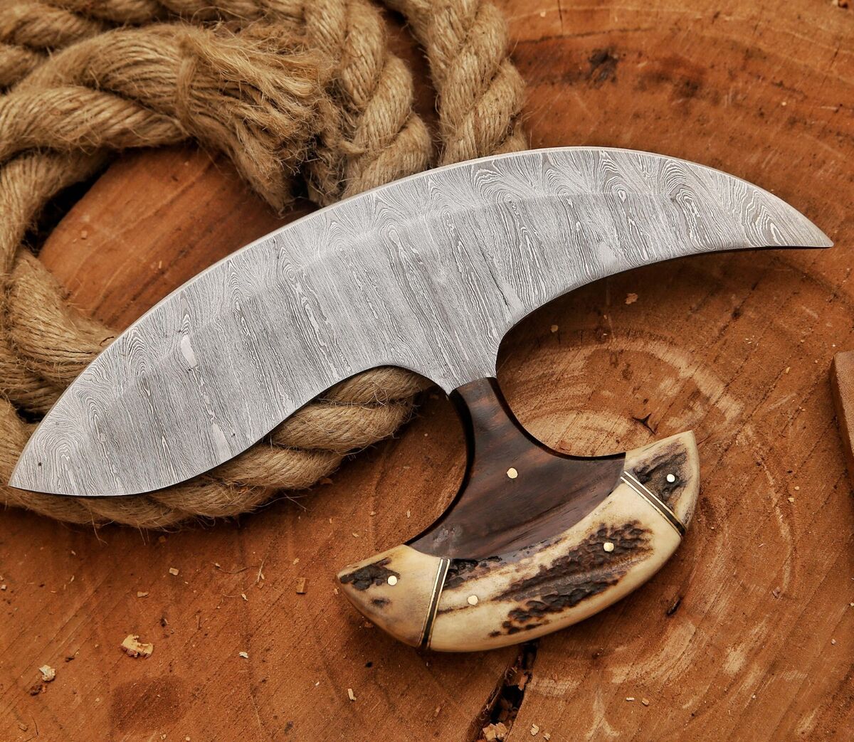 HANDMADE PIZZA CUTTER ULLU KNIFE STAG HANDLE || DRS KNIVES HUB
