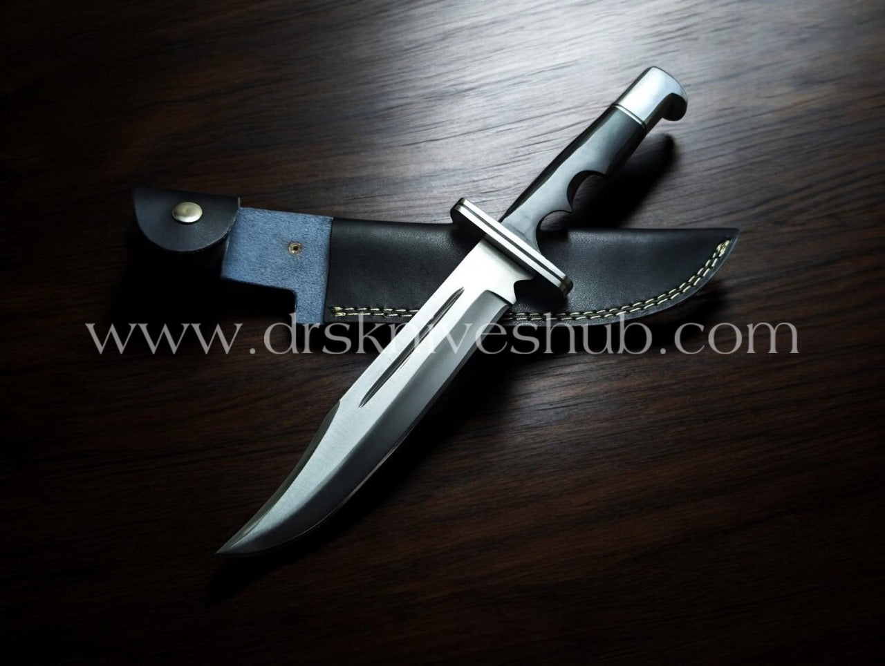 J2 Steel Handmade Bowie knife with black leather sheath Cover || drs knives hub