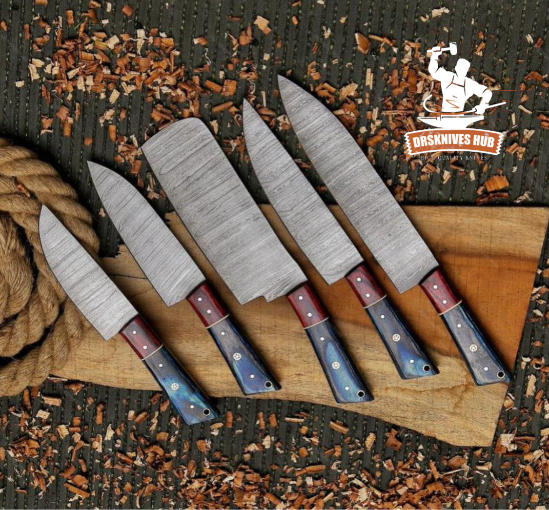 Handmade Chef's Knife Set 5 pcs Damascus Steel Kitchen Knives Set