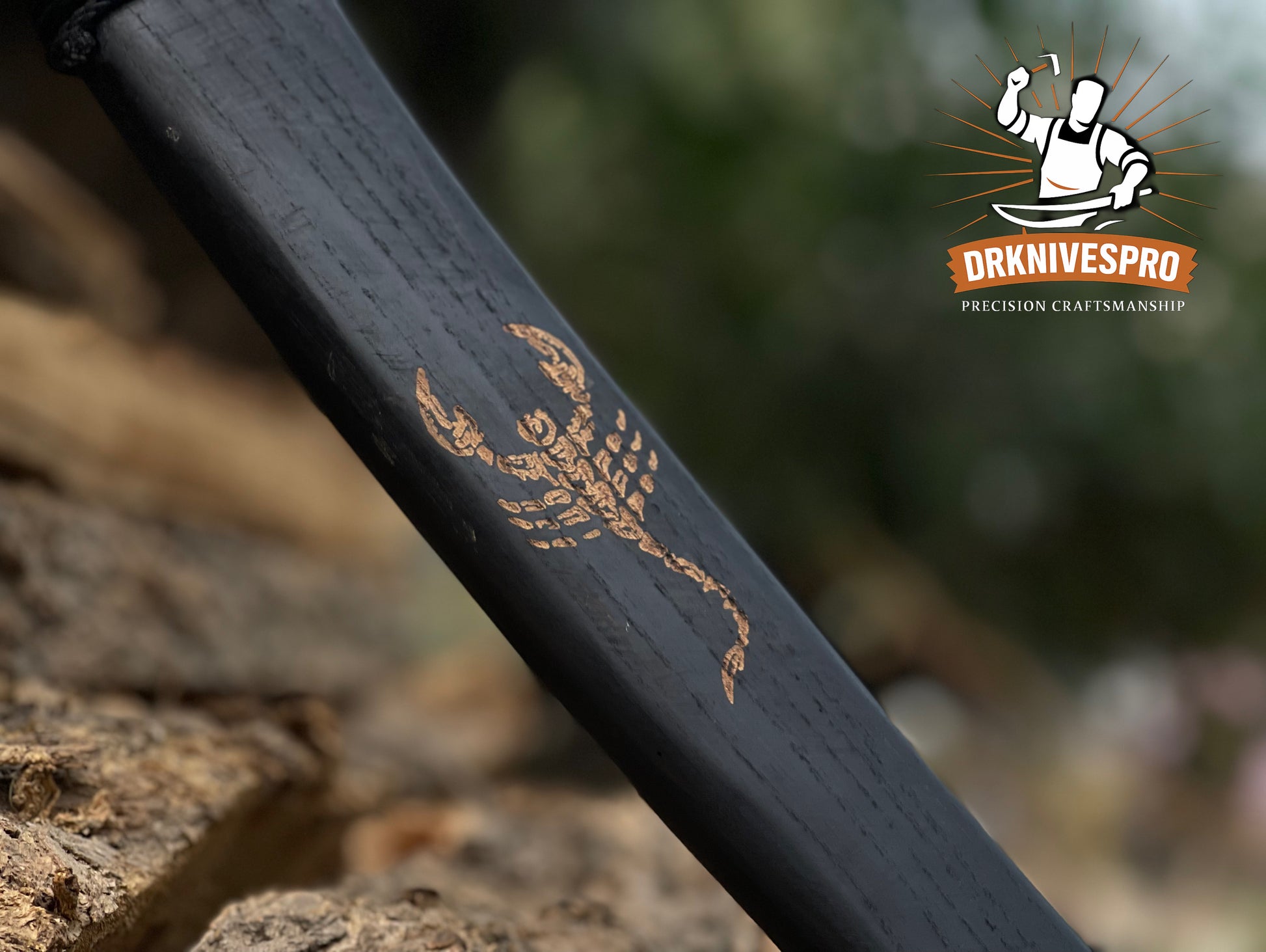 Handmade Engraved Carbon Steel Woodcarving Axe – Scorpion Design with Leather Sheath | DRSKNIVES HUB