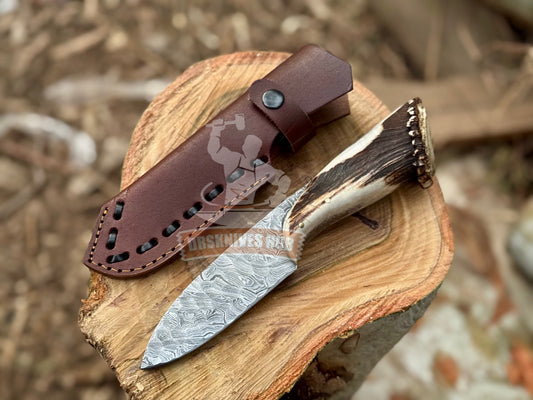 Hand Forged Viking Hunting Knife Stone Textured Blade, Antler Handle | DRSKNIVES HUB