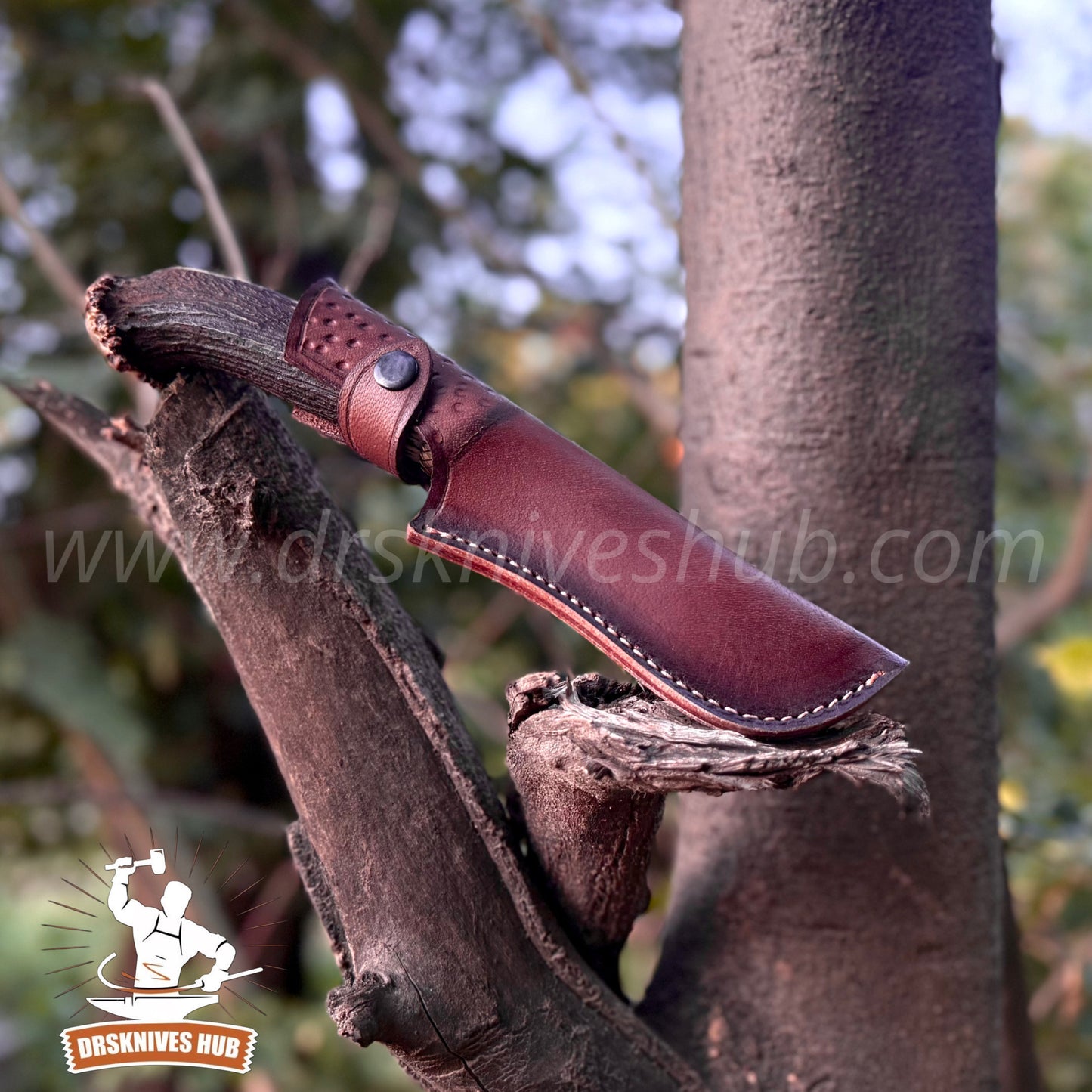 Handmade Damascus Hunting Knife | 10.5” Stag Handle Fixed Blade Knife | DRSKNIVES HUB