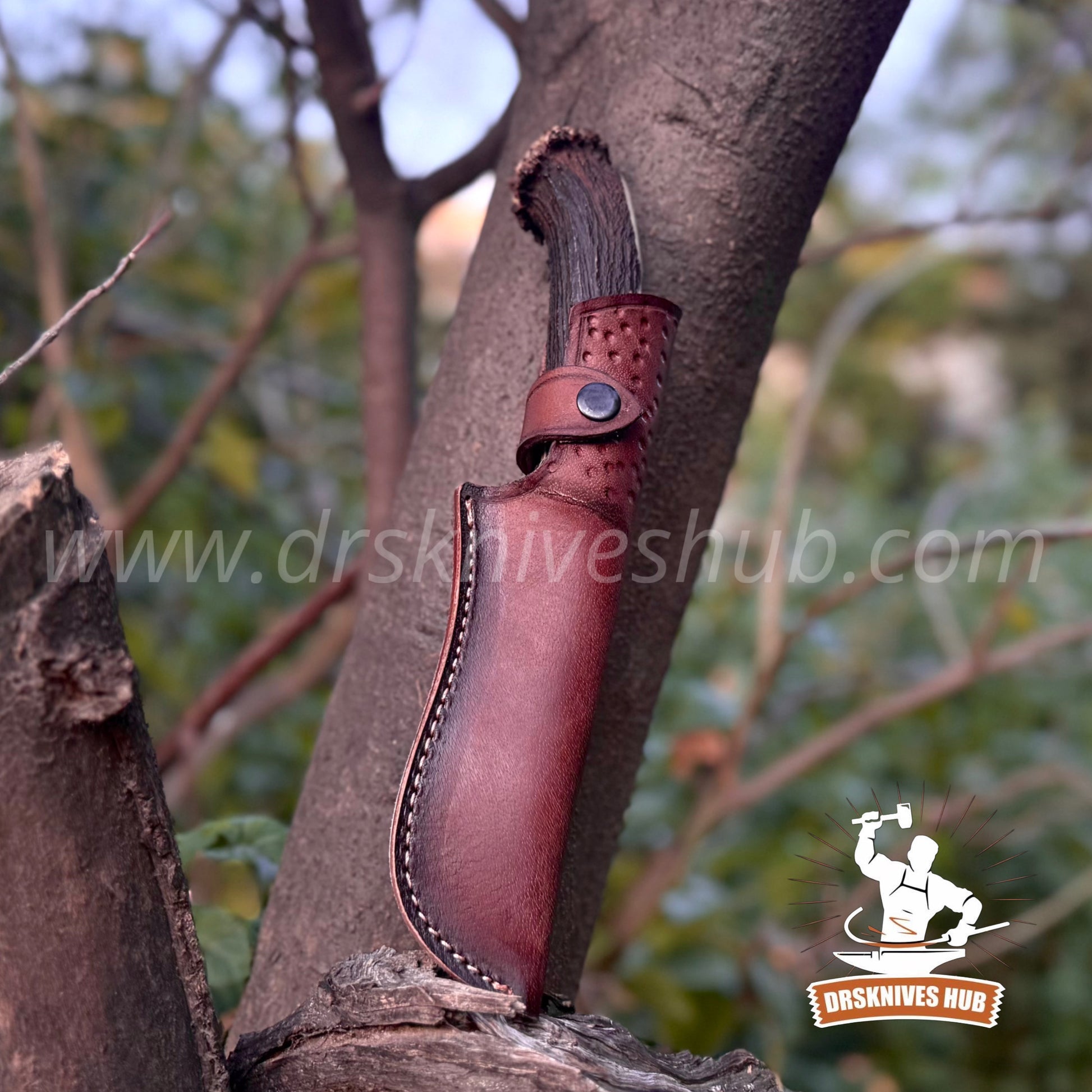 Handmade Damascus Hunting Knife | 10.5” Stag Handle Fixed Blade Knife | DRSKNIVES HUB