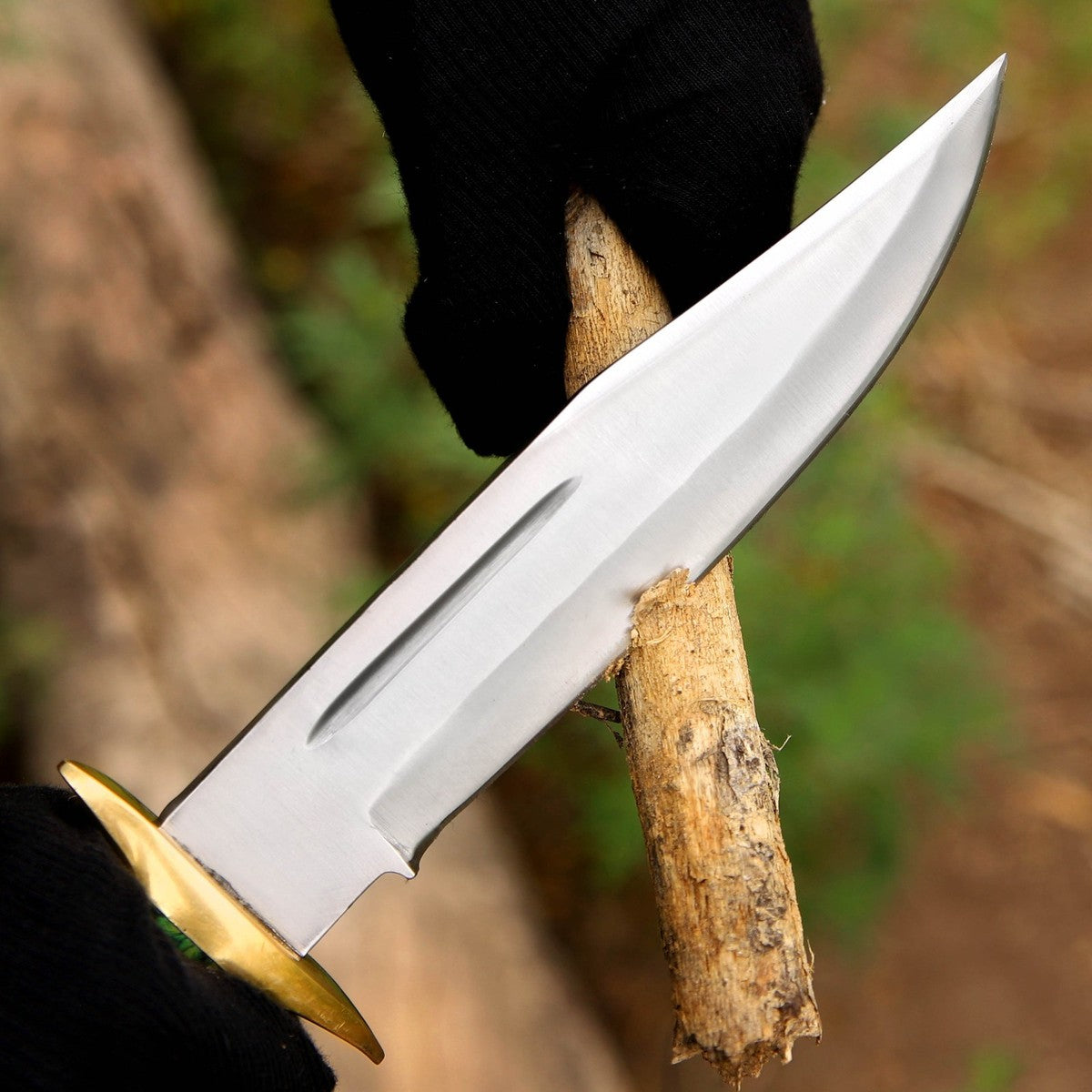 J2 Steel Hunting Knife 12.5" – Green Resin Handle & Brass Guard | DRSKNIVES HUB