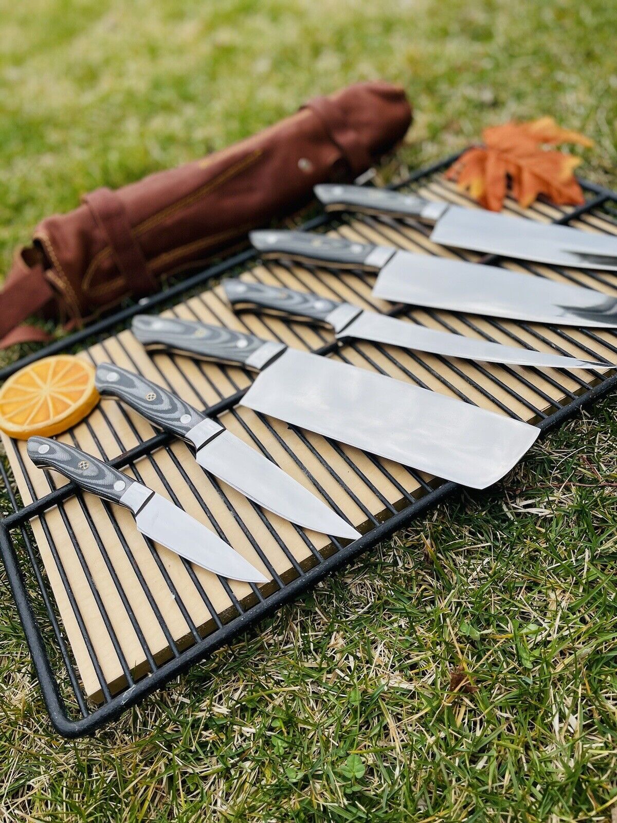 CHEF KNIVES SET WITH LEATHER ROLL KIT BAG || DRS KNIVES HUB
