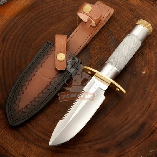 10.6-inch handmade D2 steel Rambo boot knife with anti-slip steel handle, product view 1