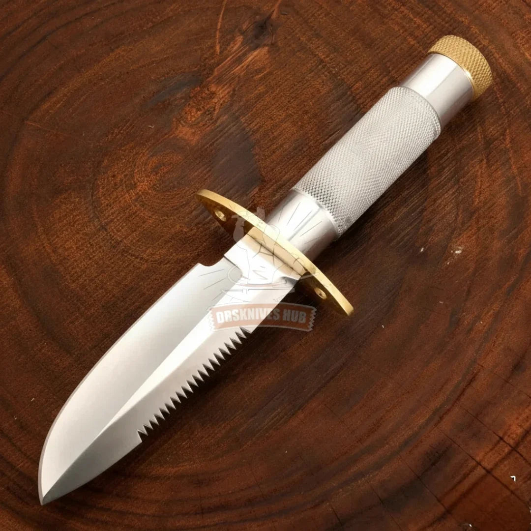 Rambo-style D2 steel boot knife showing its steel handle, product view 3
