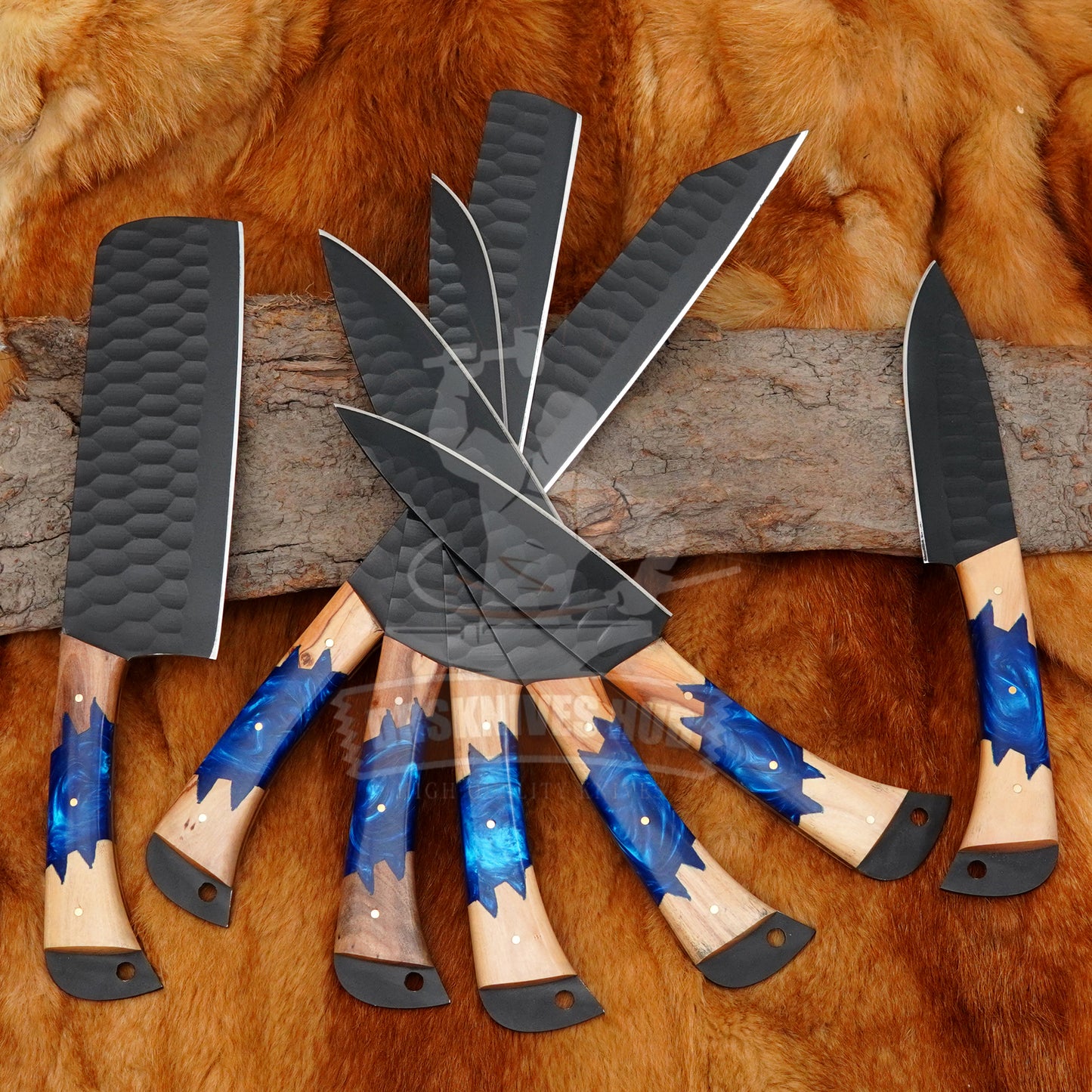 Custom Handmade 7 pcs Chef Set Carbon Steel Blade Resin and Wood Handle With kit | DRSKNIVES HUB