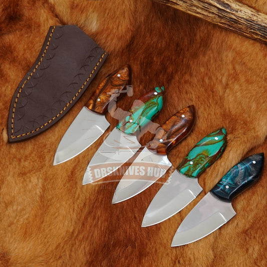 Set of 5pcs Carbon Steel Skinner Knives With Resin Handle With Leather Covers | DRSKNIVES HUB DRSKNIVES HUB