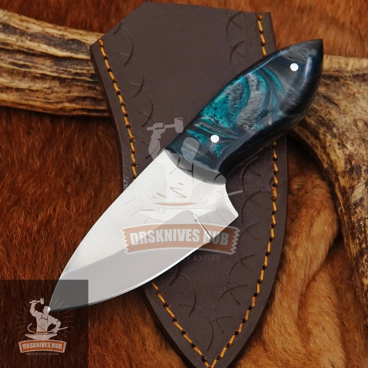 Set of 5pcs Carbon Steel Skinner Knives With Resin Handle With Leather Covers | DRSKNIVES HUB DRSKNIVES HUB