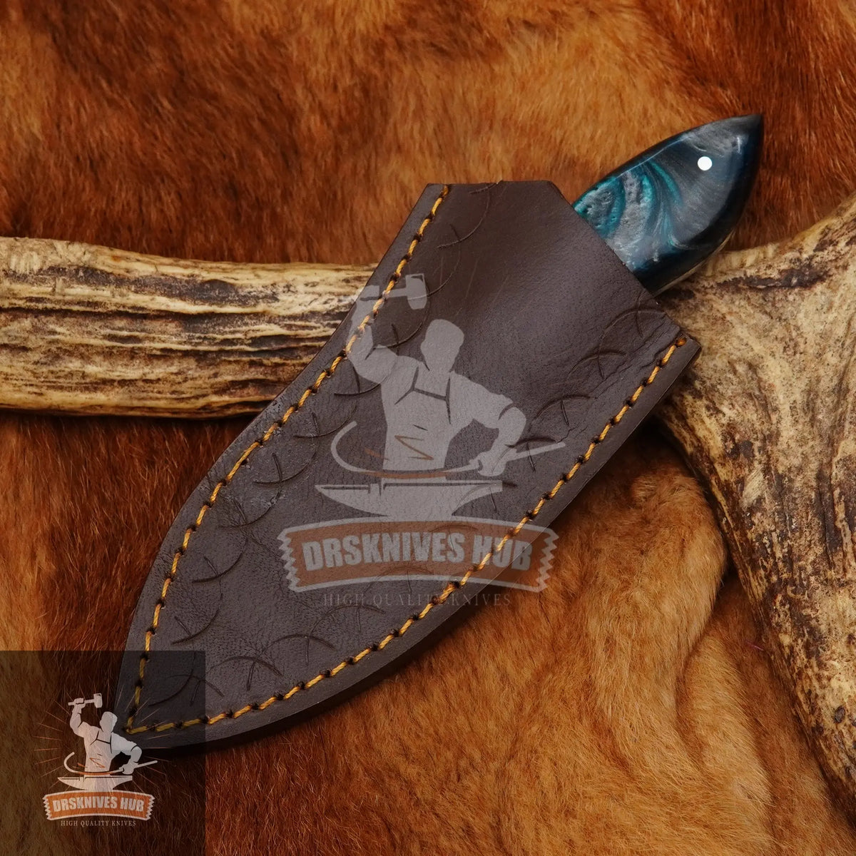 Set of 5pcs Carbon Steel Skinner Knives With Resin Handle With Leather Covers | DRSKNIVES HUB DRSKNIVES HUB