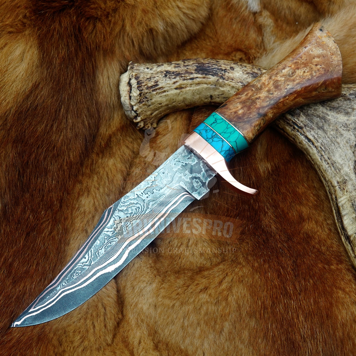 Handmade Copper Damascus Hunting Knife