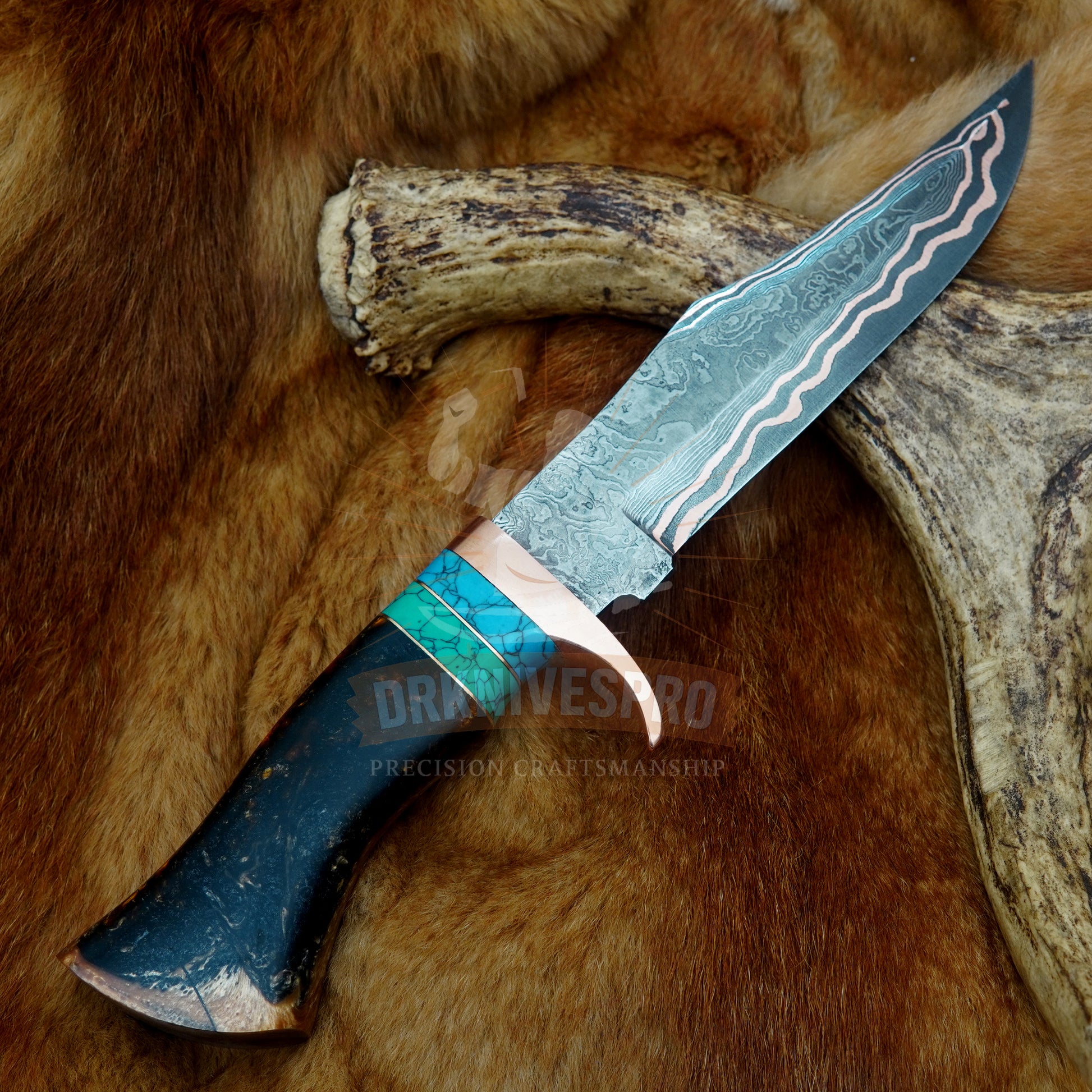Handmade Copper Damascus Hunting Knife