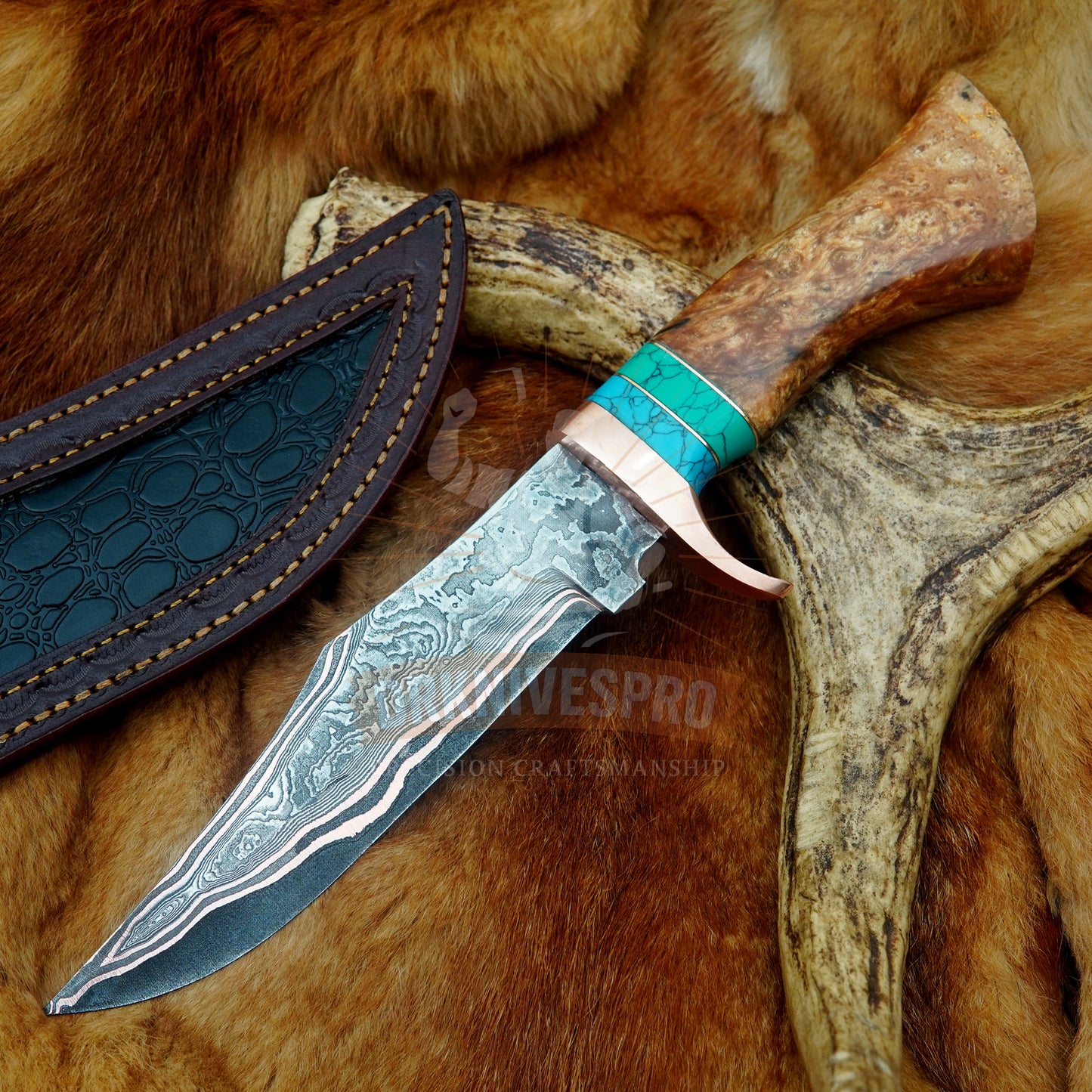 Handmade Copper Damascus Hunting Knife