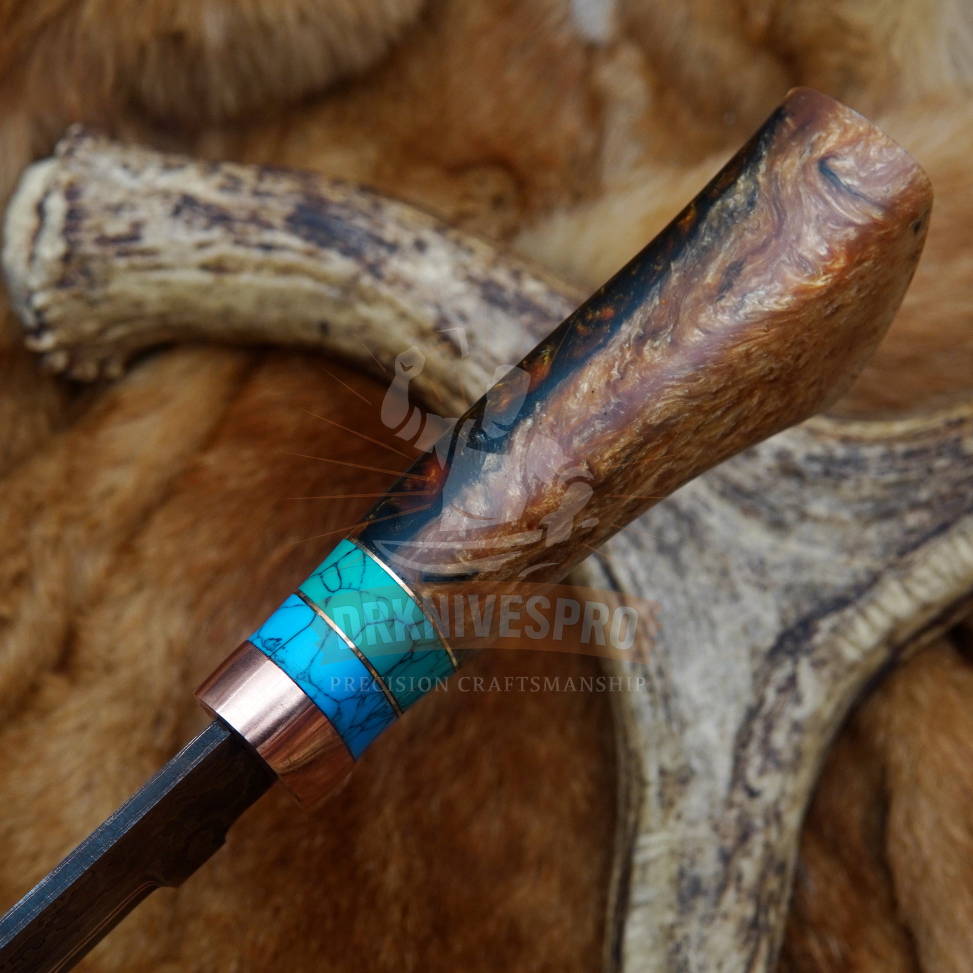 Handmade Copper Damascus Hunting Knife