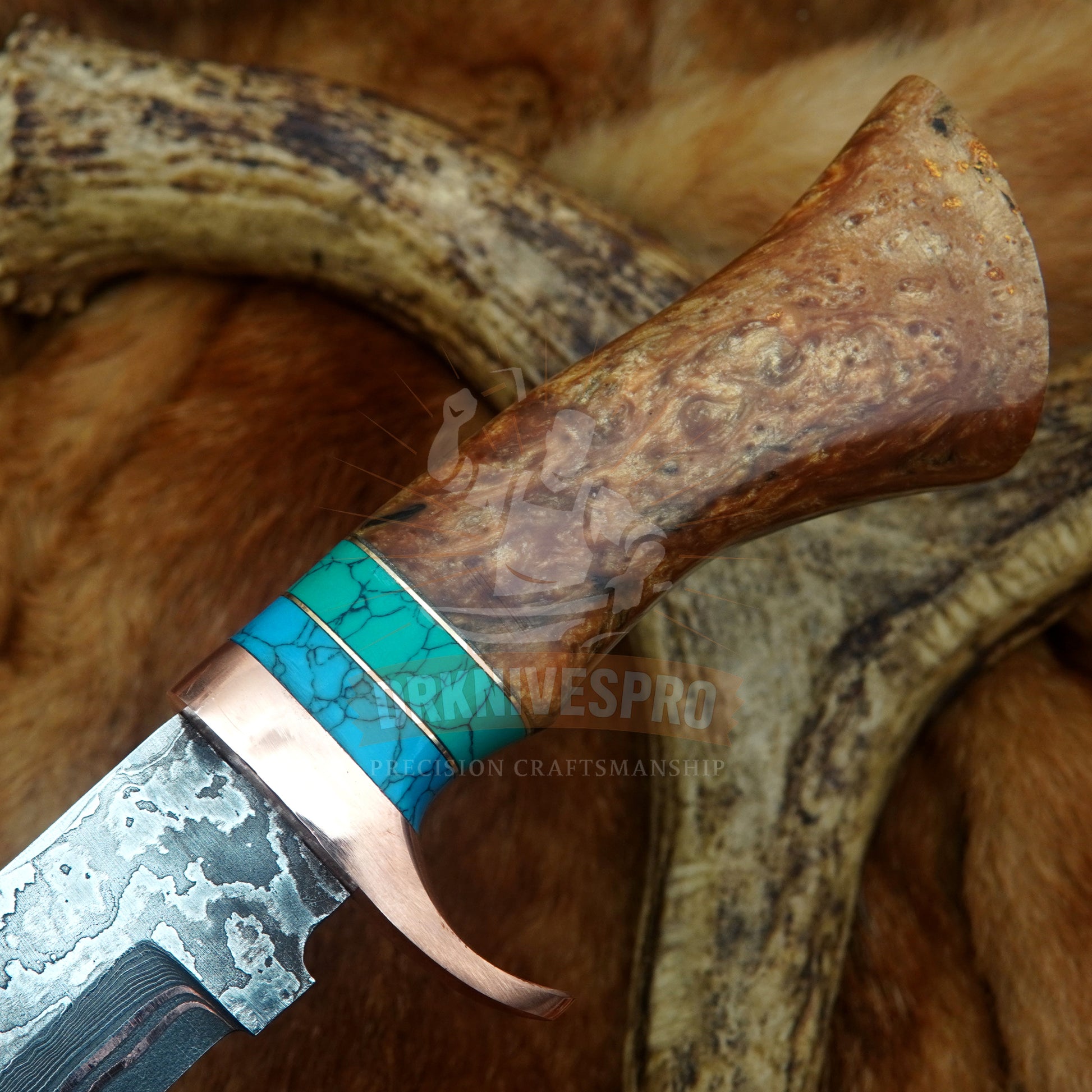 Handmade Copper Damascus Hunting Knife