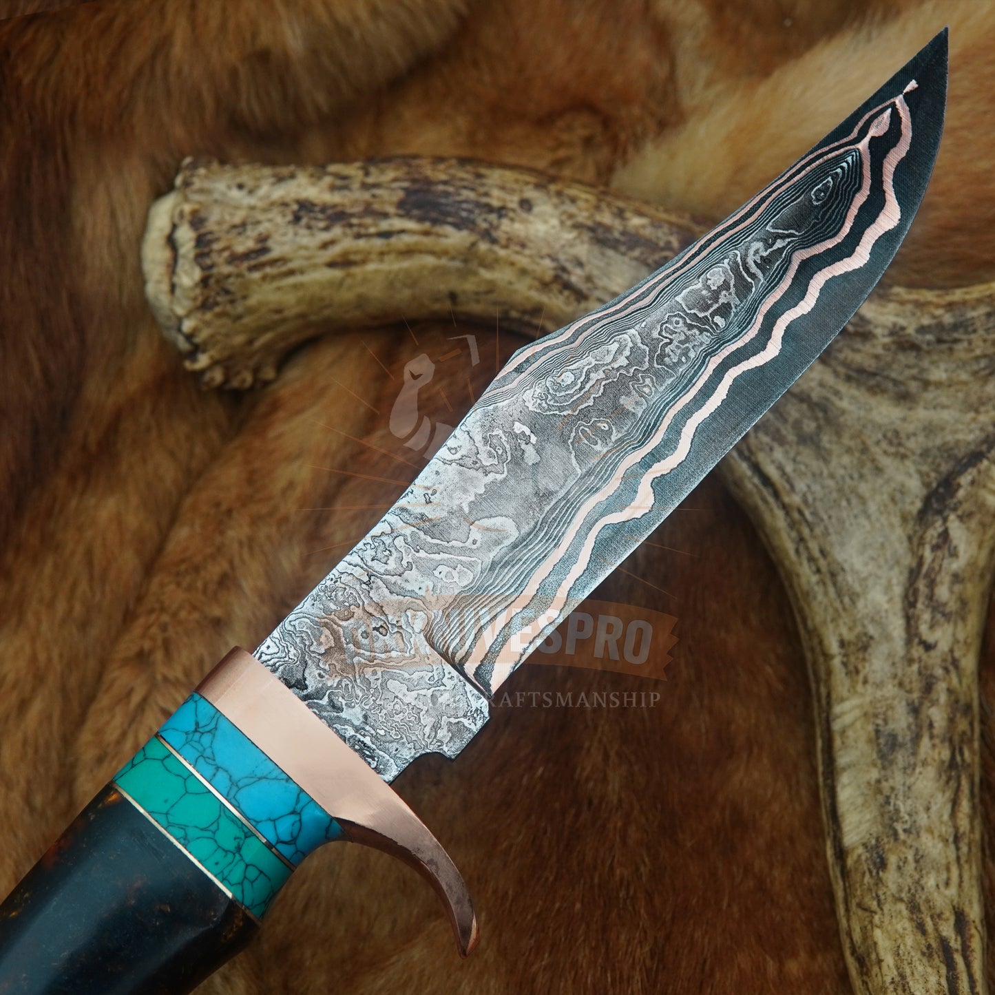 Handmade Copper Damascus Hunting Knife