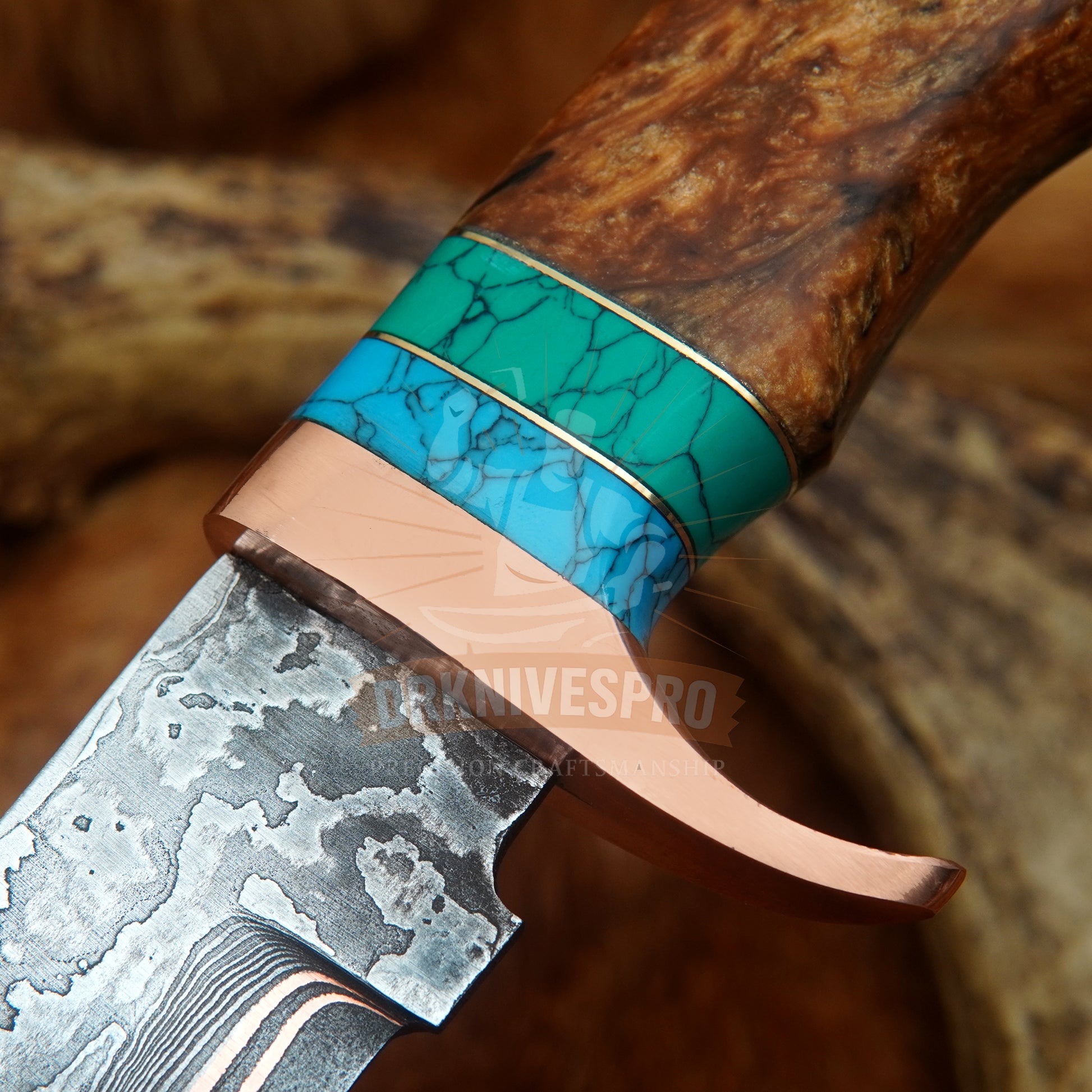 Handmade Copper Damascus Hunting Knife